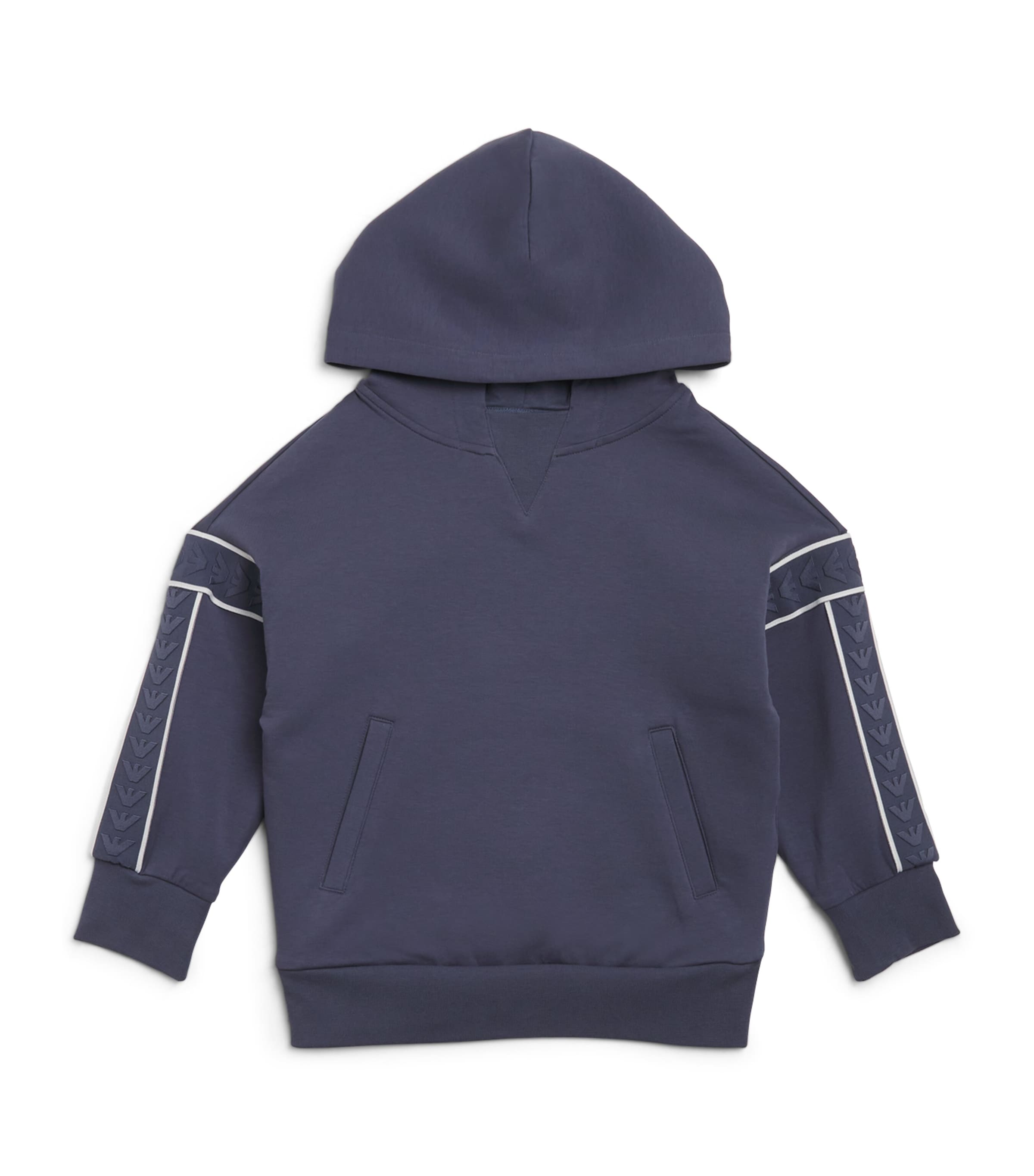 Emporio Armani Jacquard-logo-sleeve Hoodie In Blue