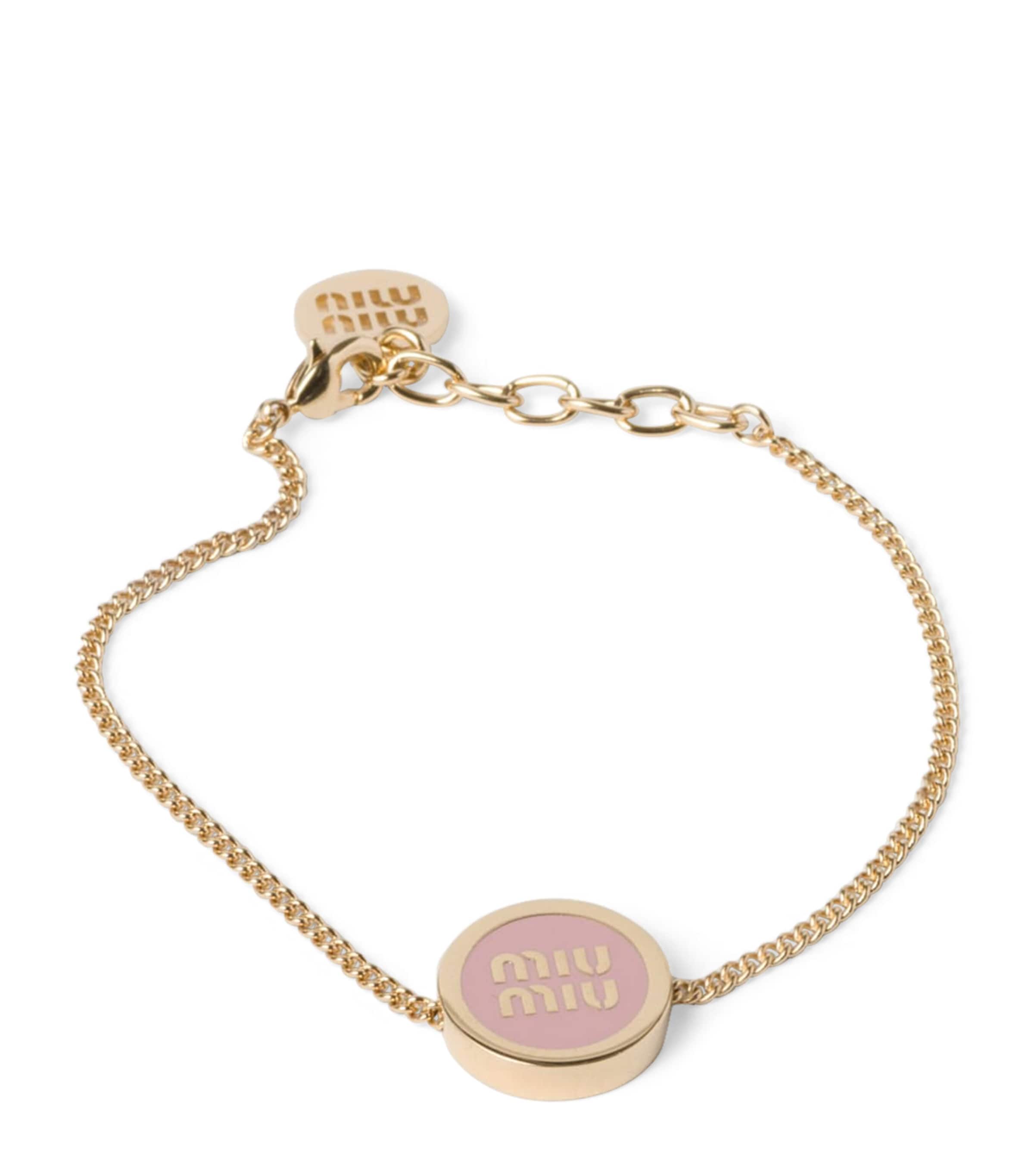 Miu Miu Enamelled Logo Bracelet In Gold
