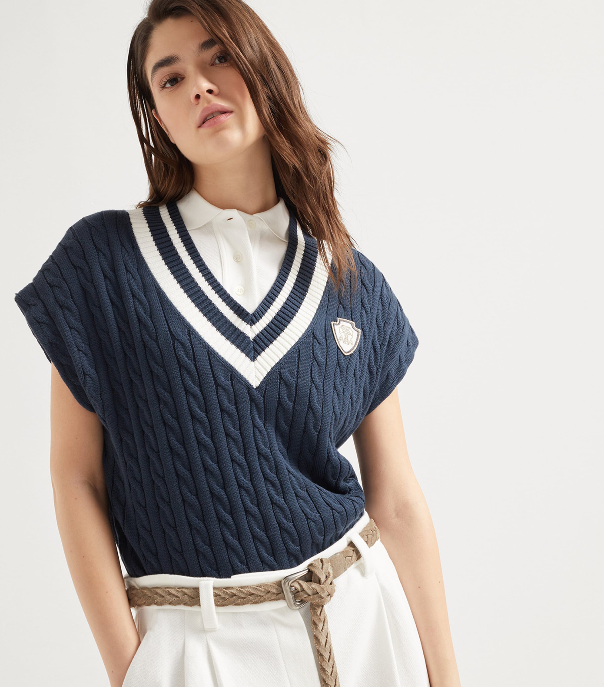 Brunello Cucinelli Womens Cotton Cable-Knit Sweater Vest Image 4