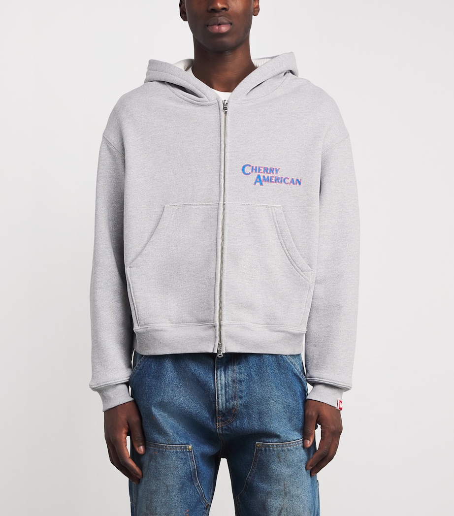 Cotton-Blend Thermal Zip-Up Logo Hoodie HEATHER GREY Image 3