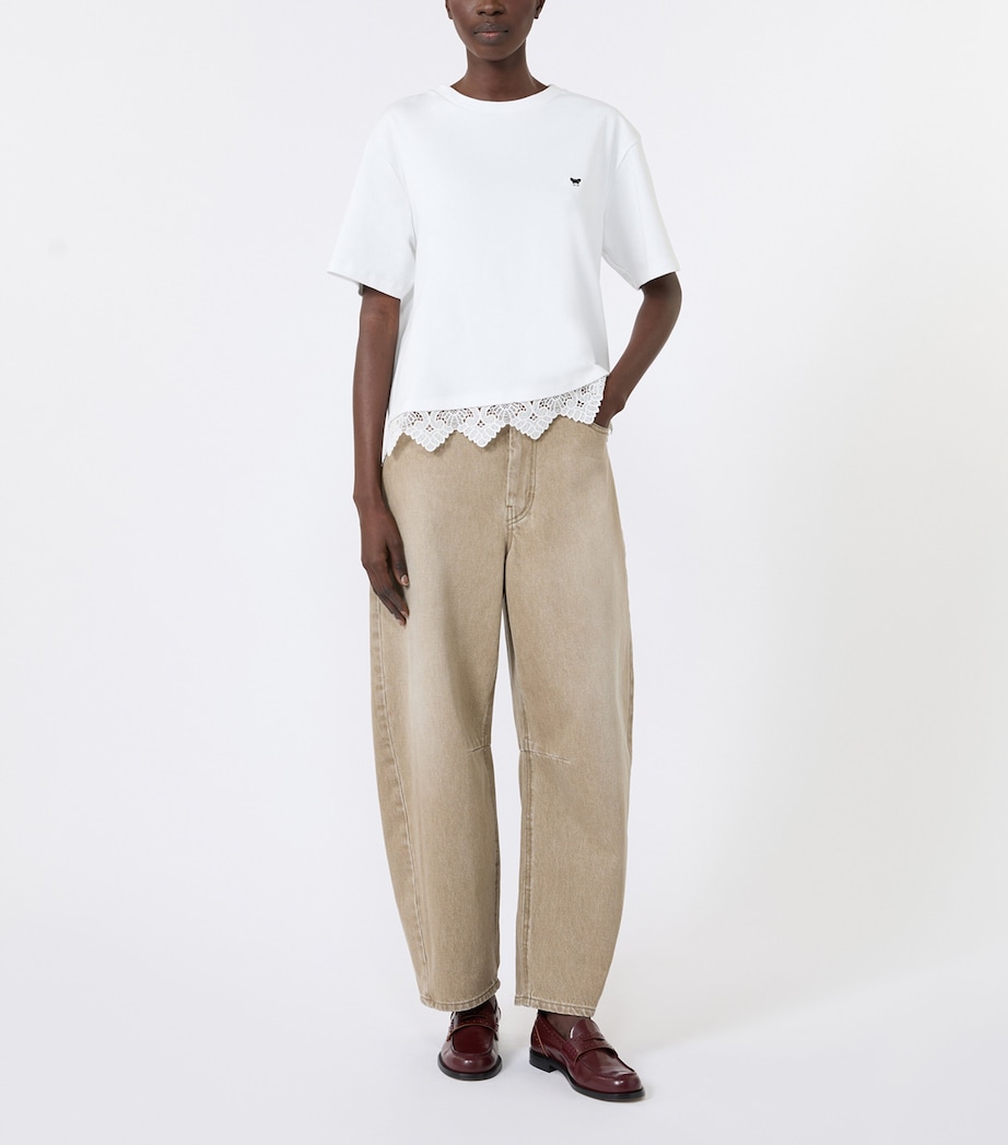 Weekend Max Mara Womens Cotton Lace-Hem T-Shirt White Image 5