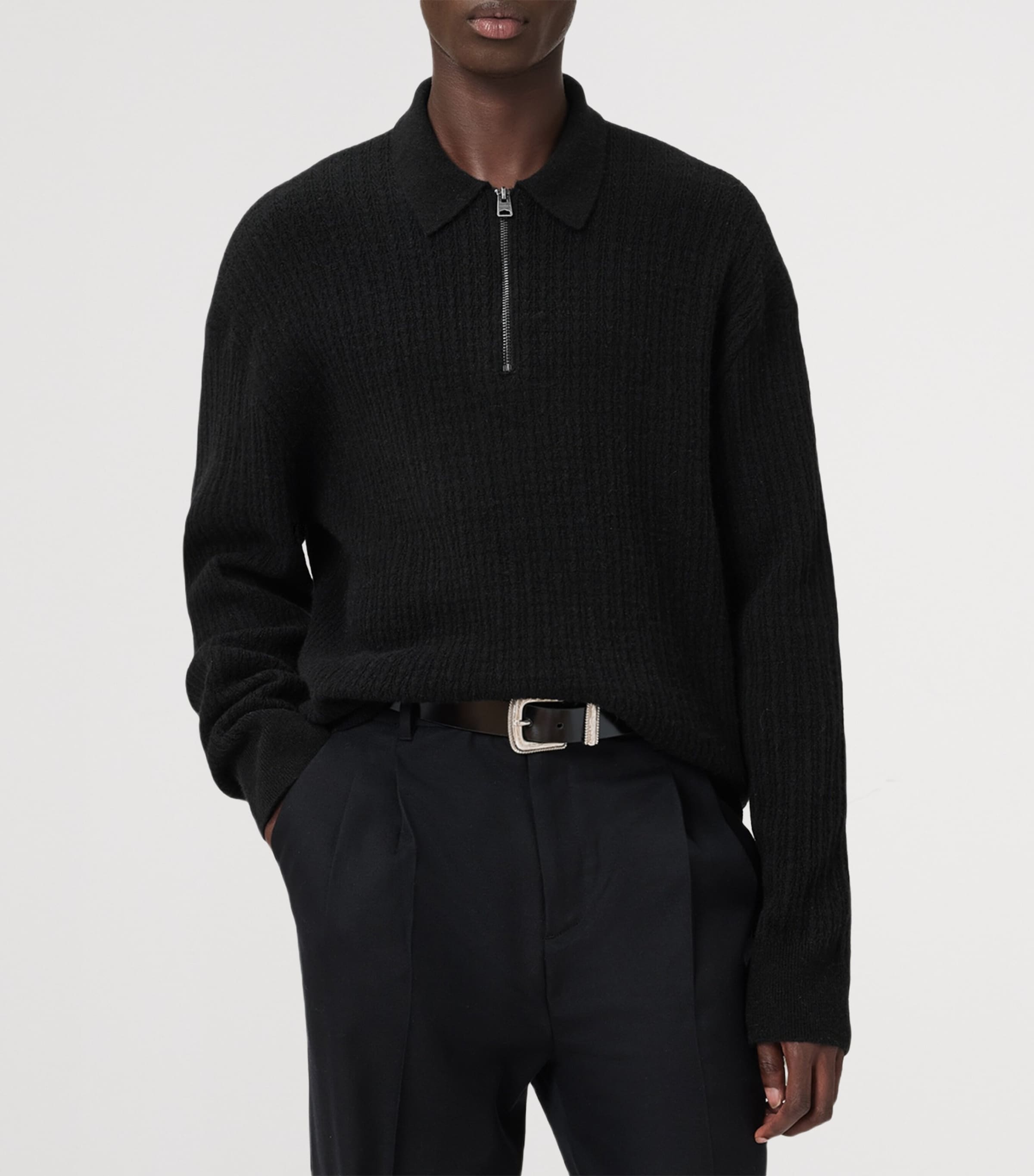 Wool-Blend Quarter-Zip Jakob Polo Sweater BLACK Image 5