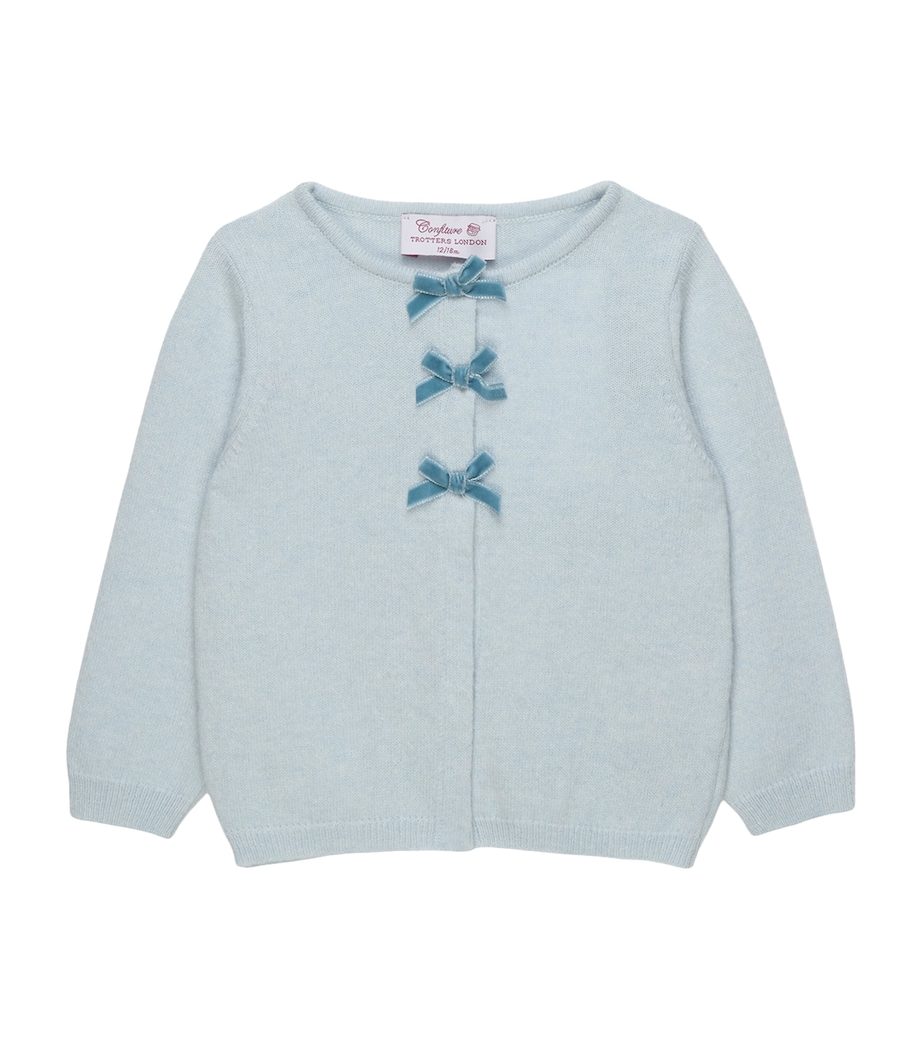 Trotters Knitted Bow Cardigan (3-24 Months) Pale Blue Image 1