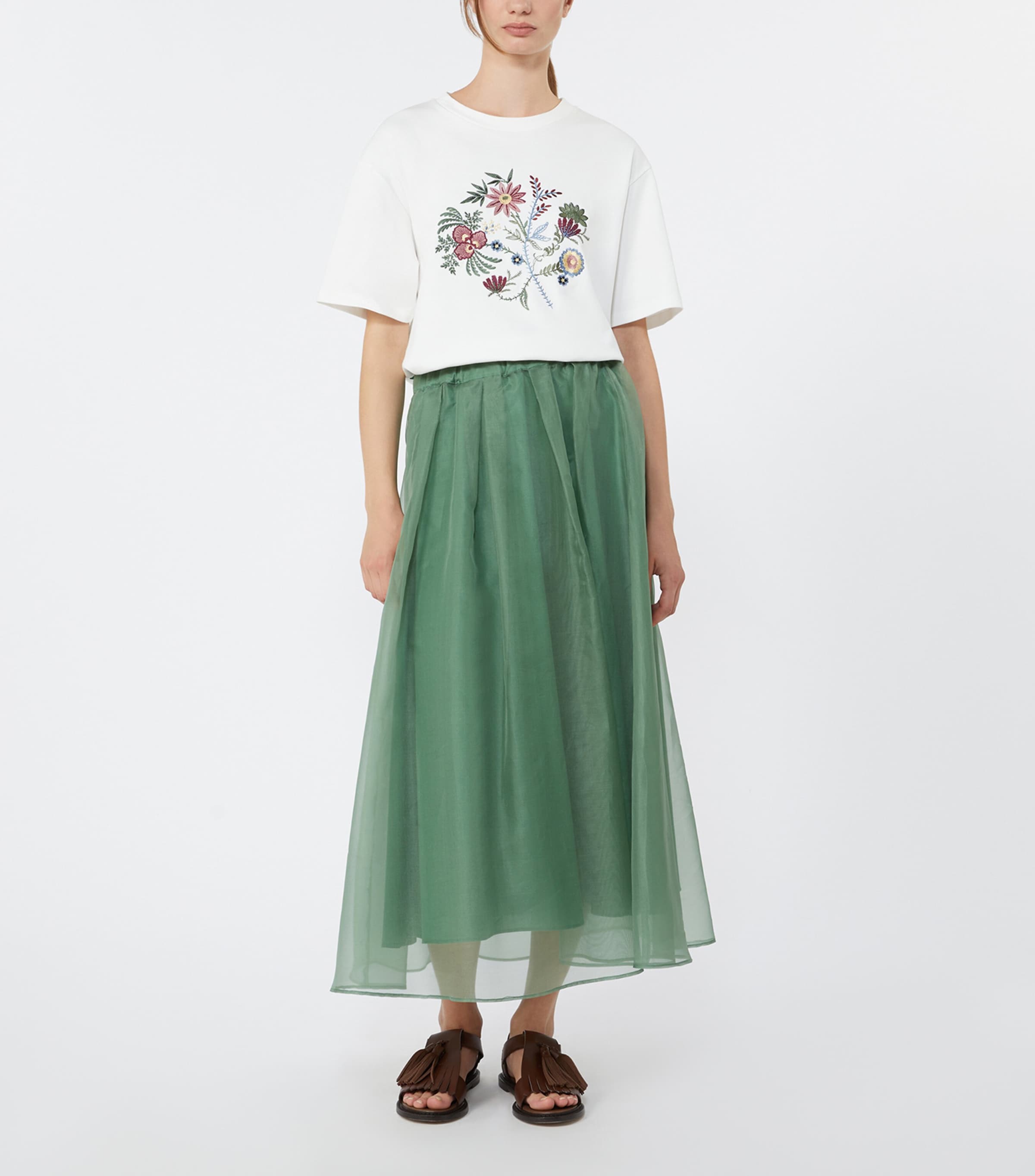 Weekend Max Mara Womens Cotton Floral-Embroidered T-Shirt White Image 2