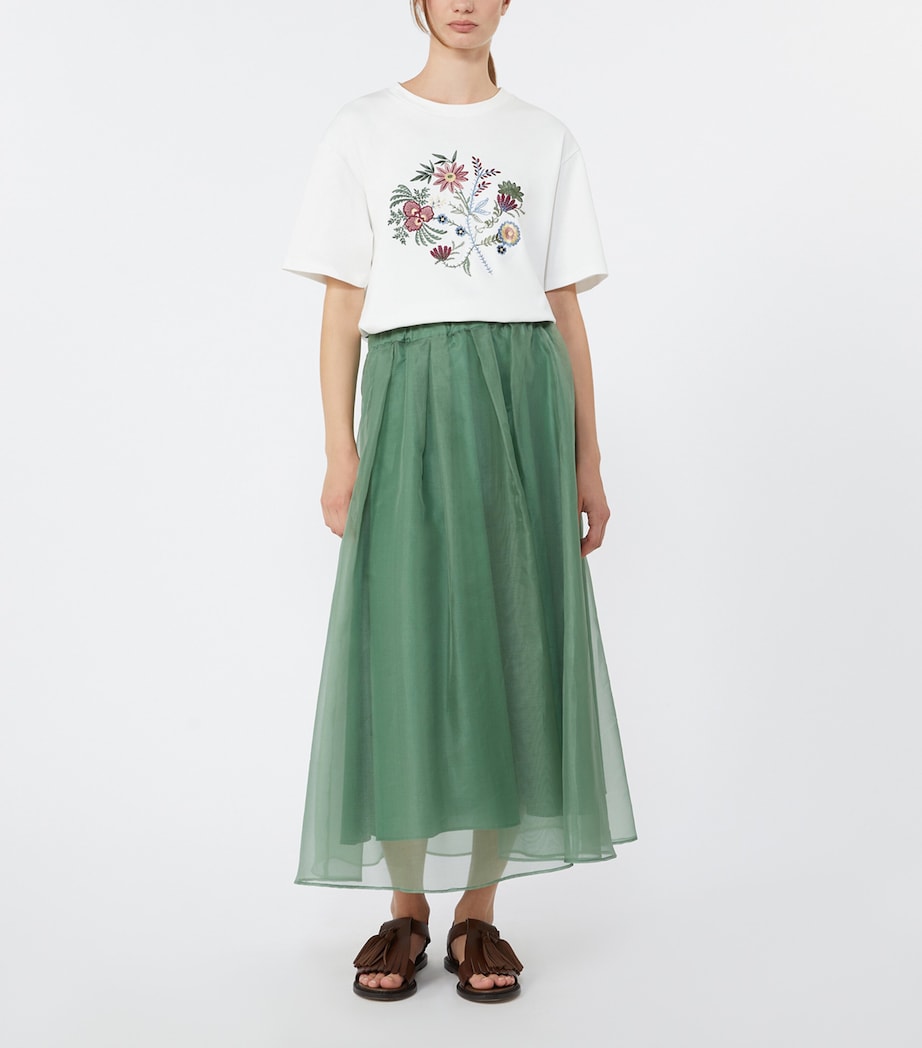 Weekend Max Mara Womens Cotton Floral-Embroidered T-Shirt White Image 2