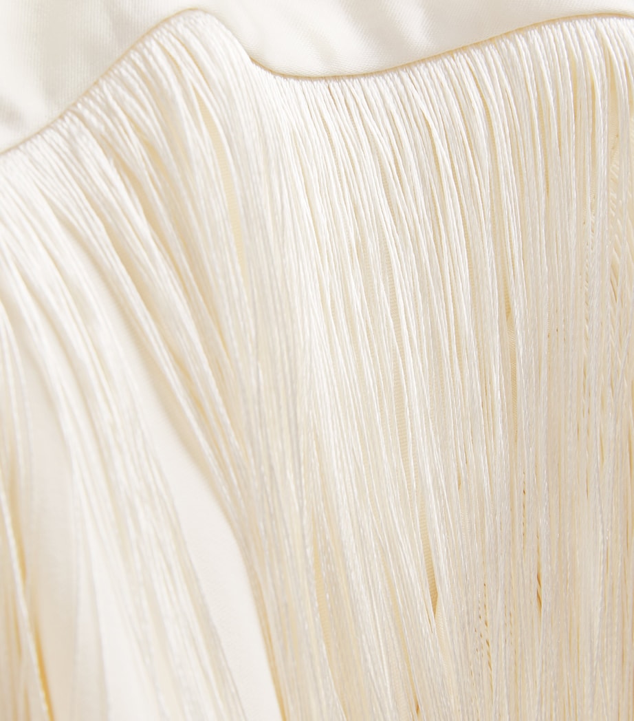 Self-Portrait Womens Satin Fringe Maxi Dress Cream Image 6