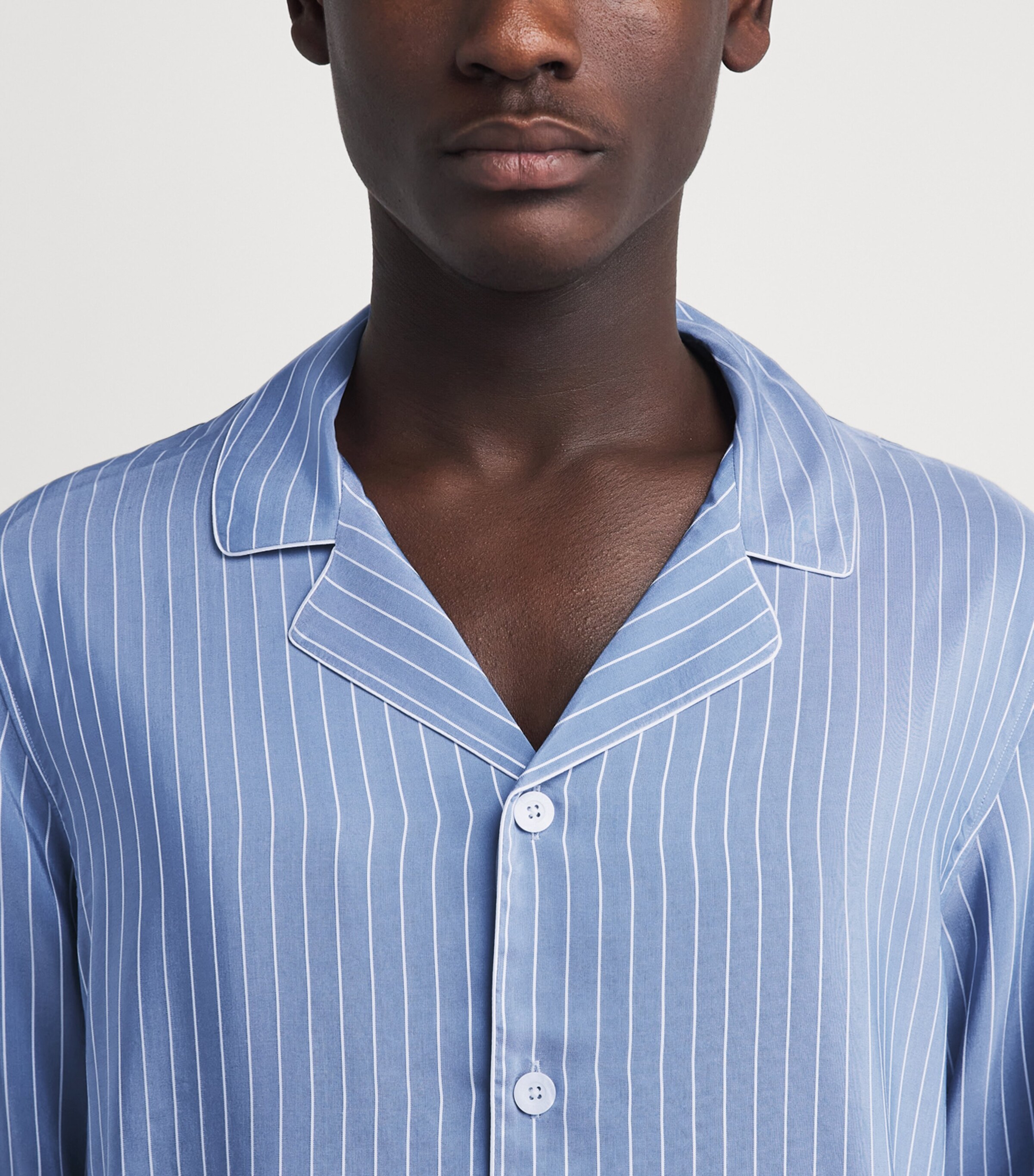 Zimmerli Mens Stripe Long-Sleeve Pyjama Set Blue Image 3