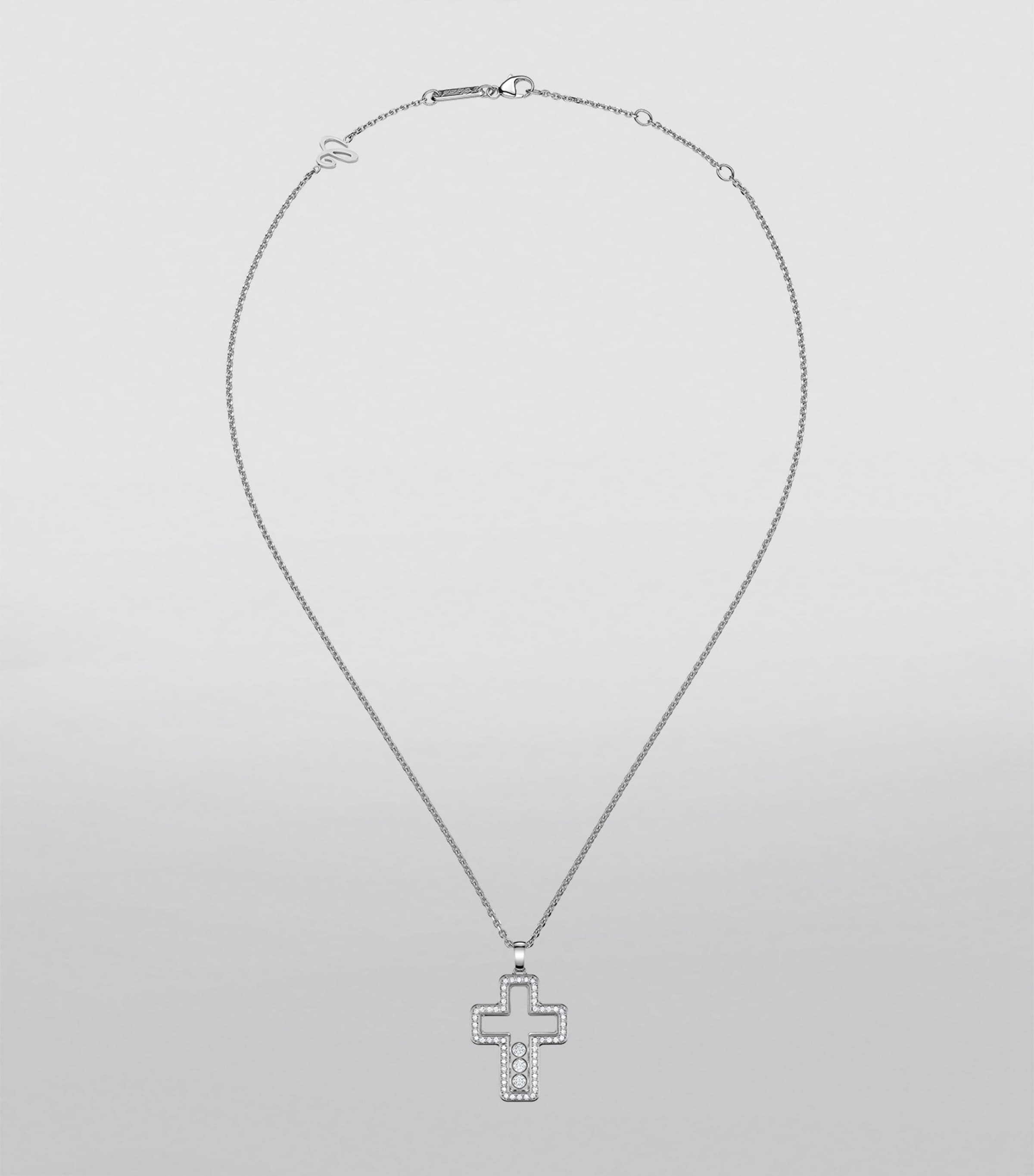 White Gold and Diamond Happy Diamonds Cross Necklace 18K WHITE GOLD Image 2