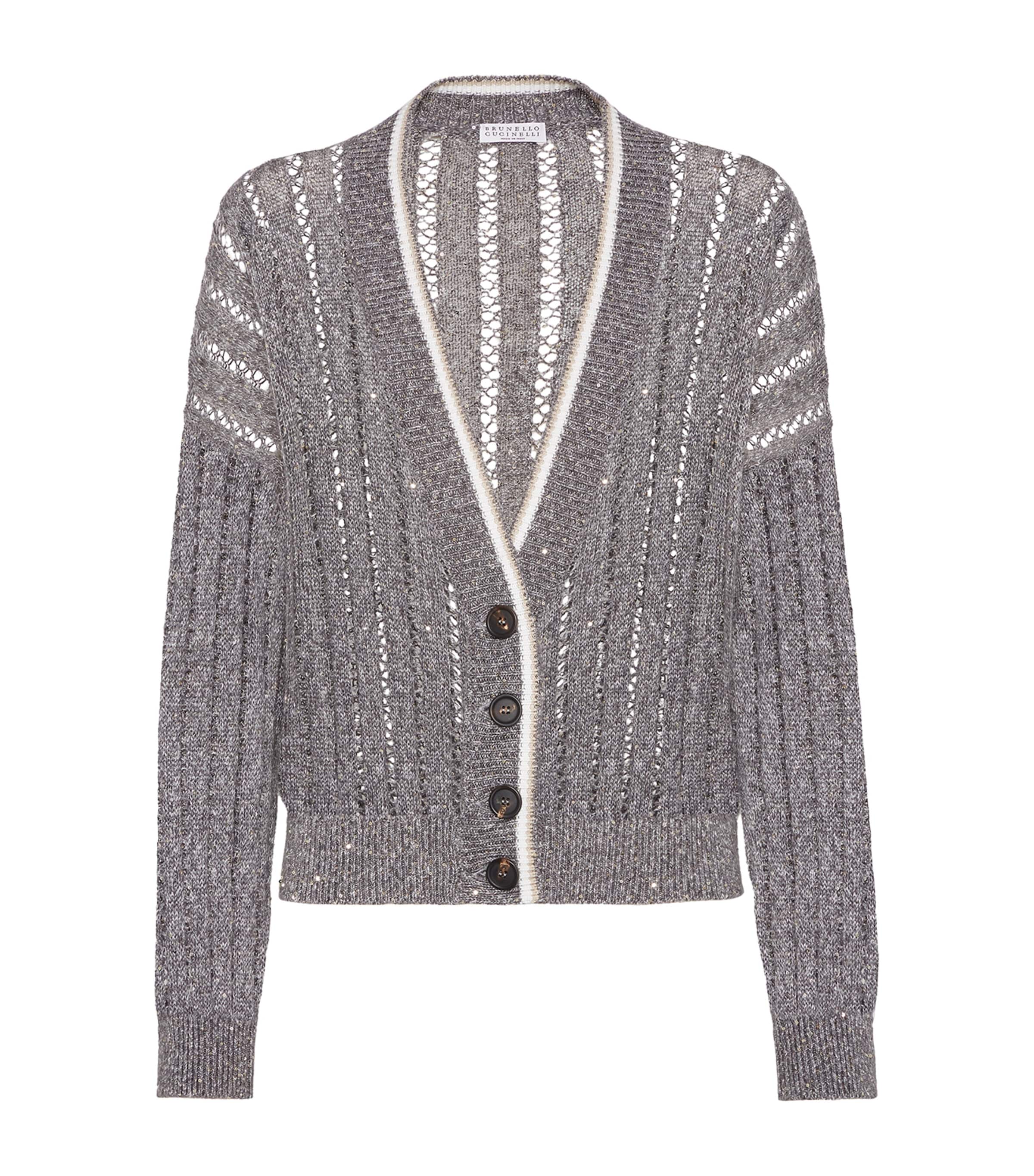Shop Brunello Cucinelli Linen-blend Dazzling Cardigan In Grey