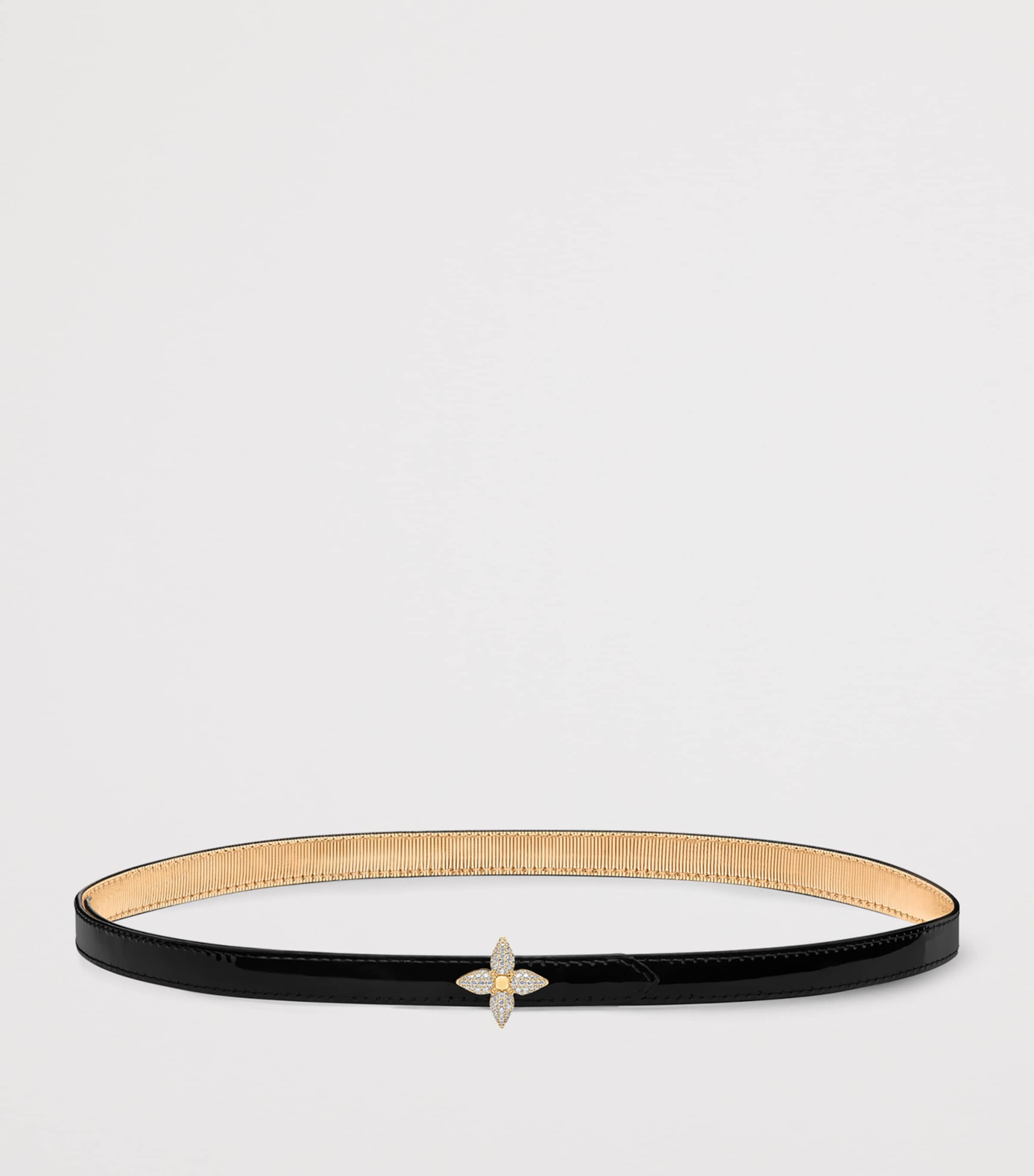 Leather Reversible Flowergram Belt GOLD/BLACK Image 3
