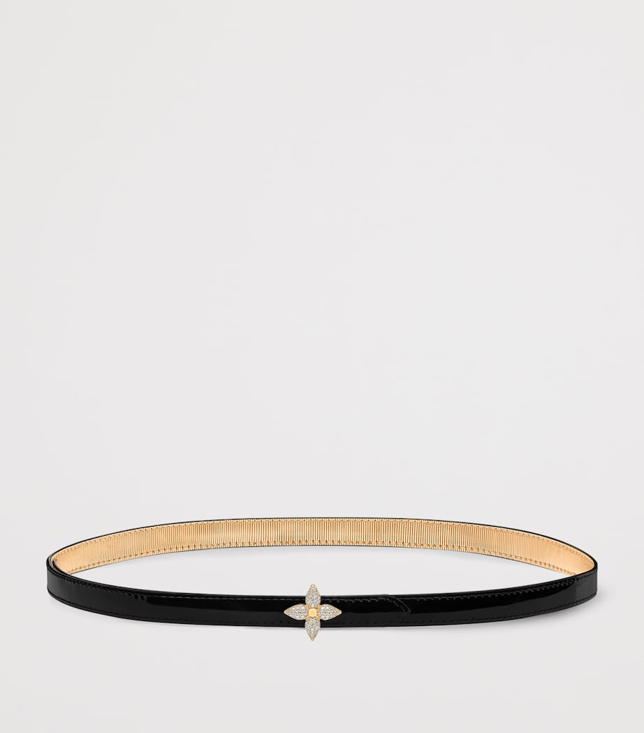 Leather Reversible Flowergram Belt GOLD/BLACK Image 3
