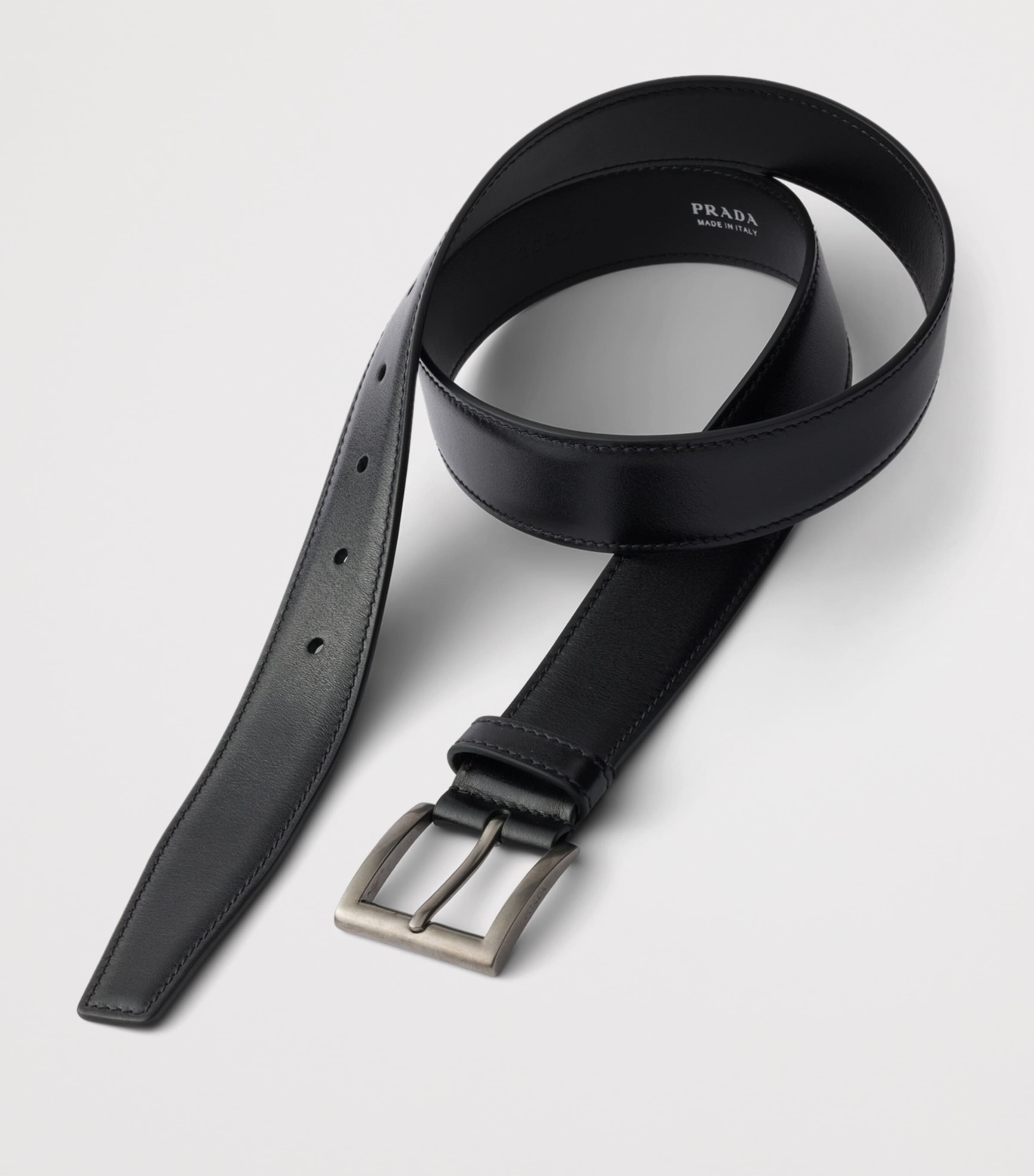 Prada Leather Square-Buckle Belt Black Image 3