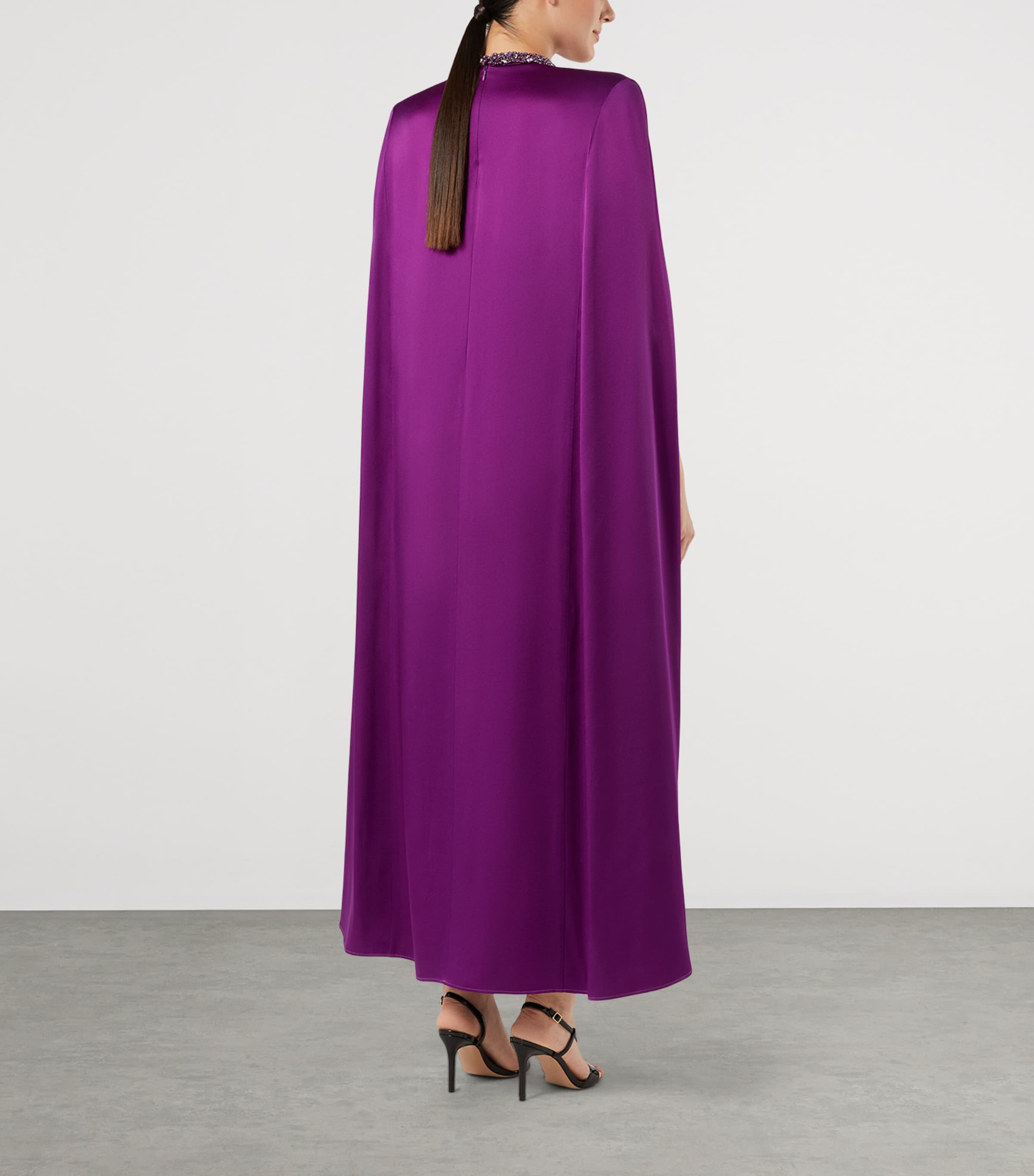 Marina Rinaldi Womens Satin Embellished Maxi Cape Dress Fuxia Viola Image 4