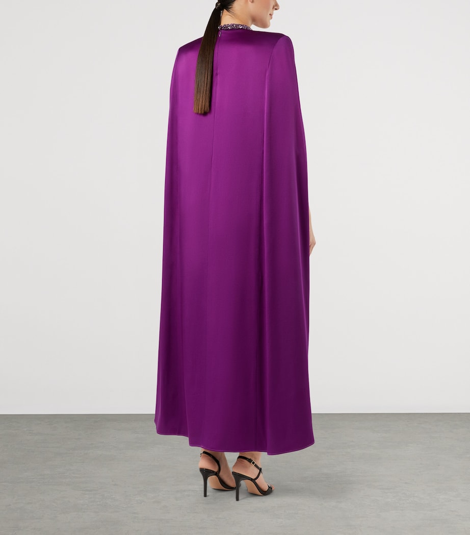 Marina Rinaldi Womens Satin Embellished Maxi Cape Dress Fuxia Viola Image 4
