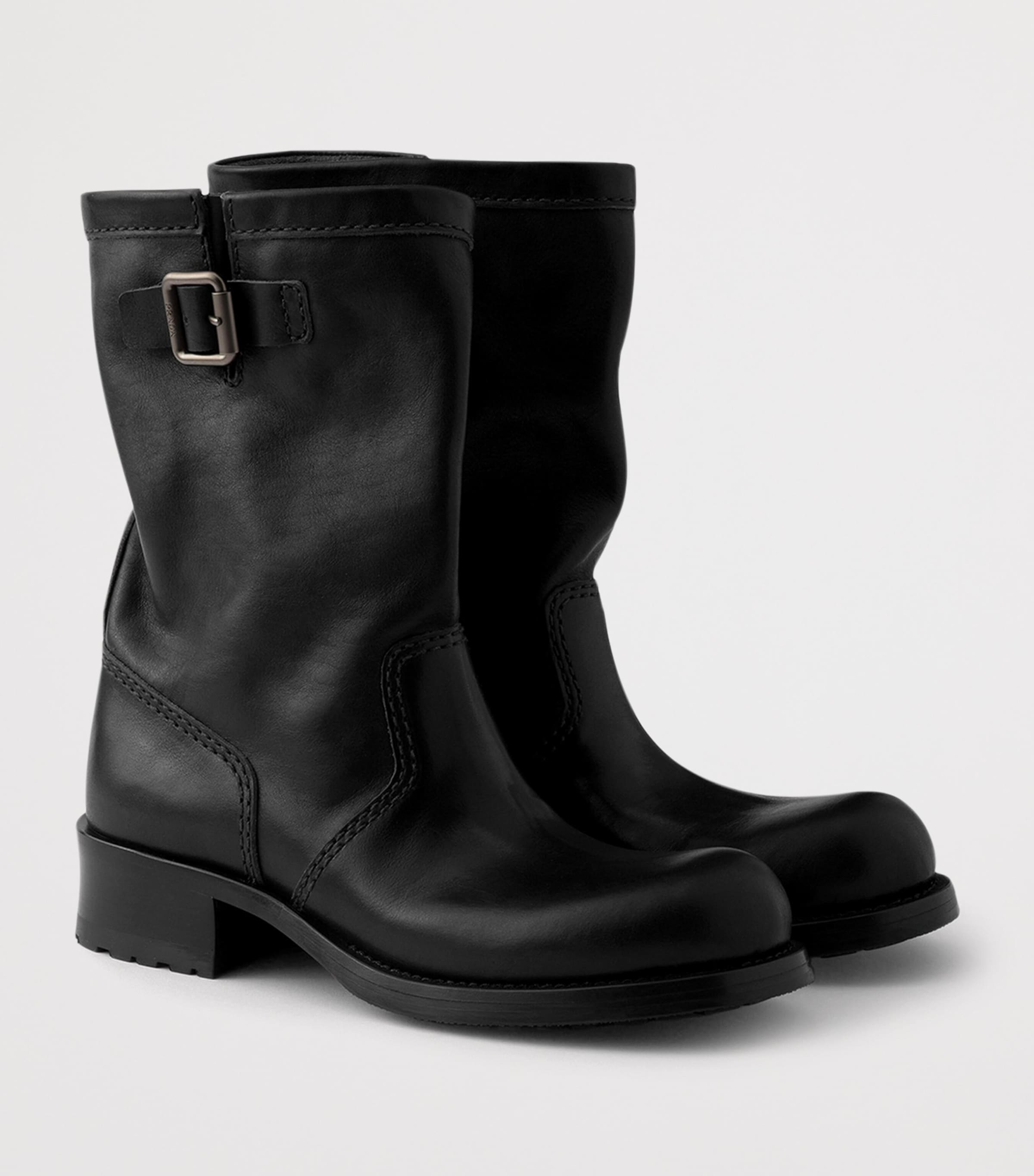 Prada Leather Biker Boots Black Image 2