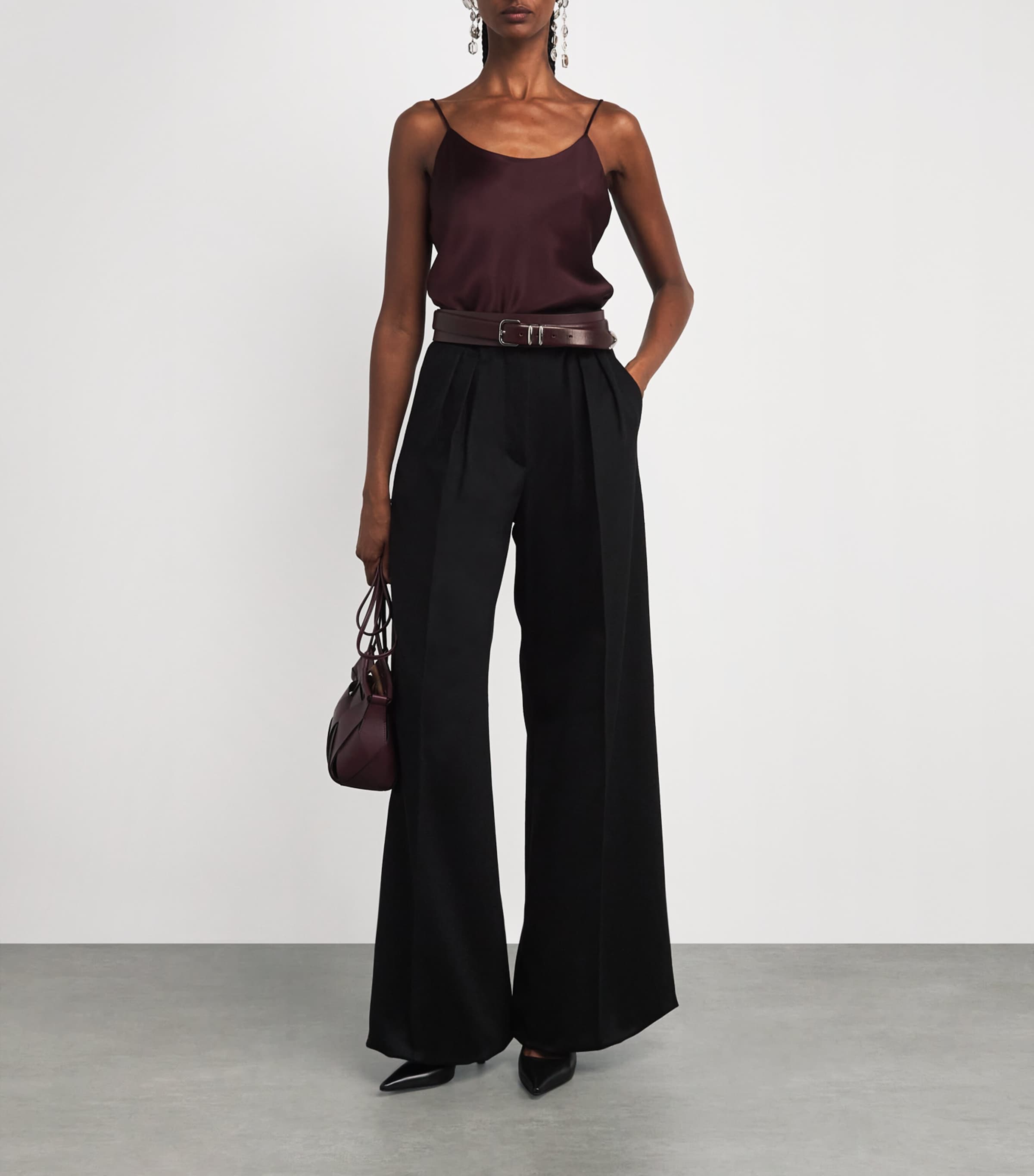 Camel Hair Wide-Leg Trousers BLACK Image 2