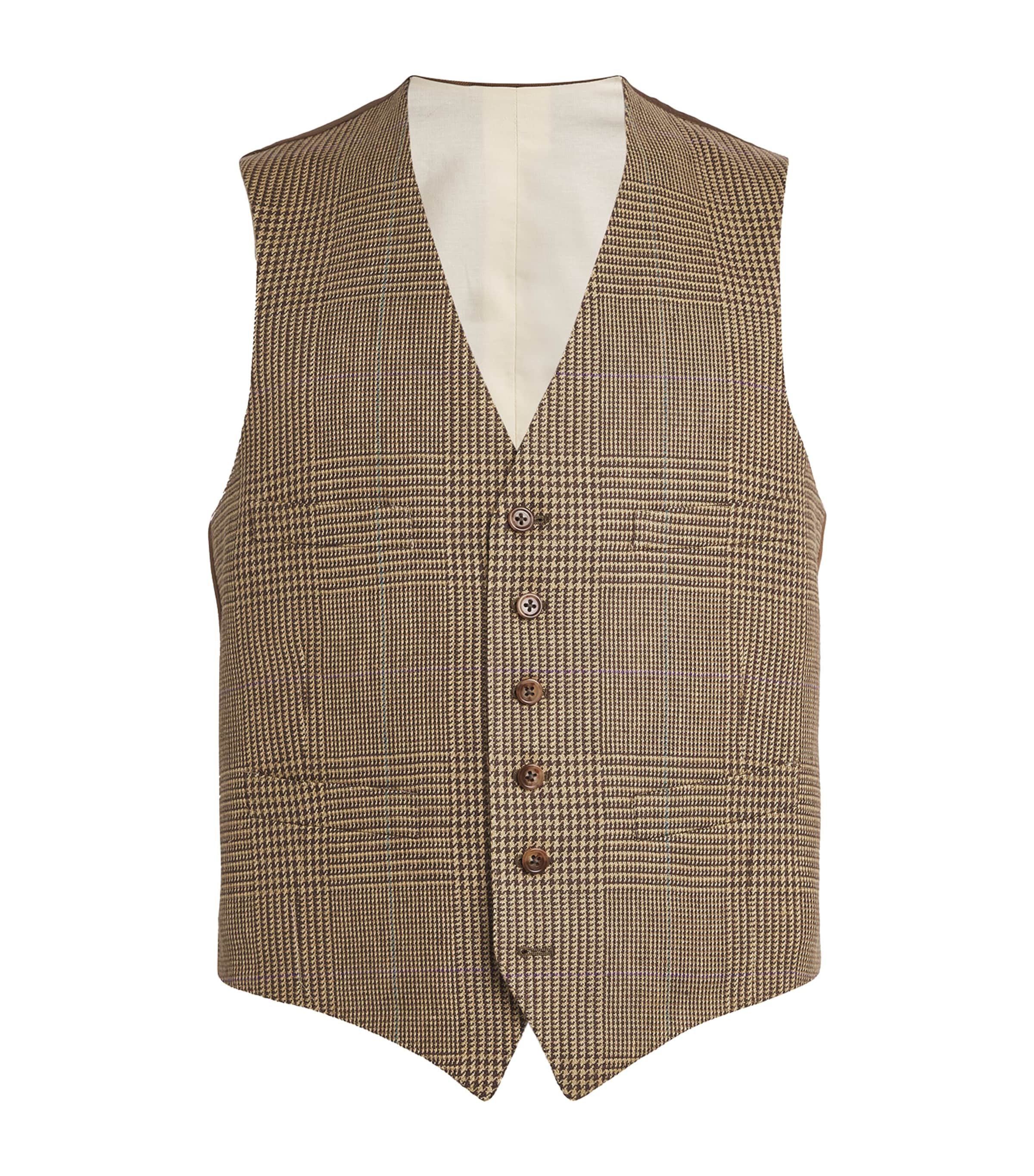 Polo Ralph Lauren Mens Linen Glen Plaid Waistcoat Brown Image 1