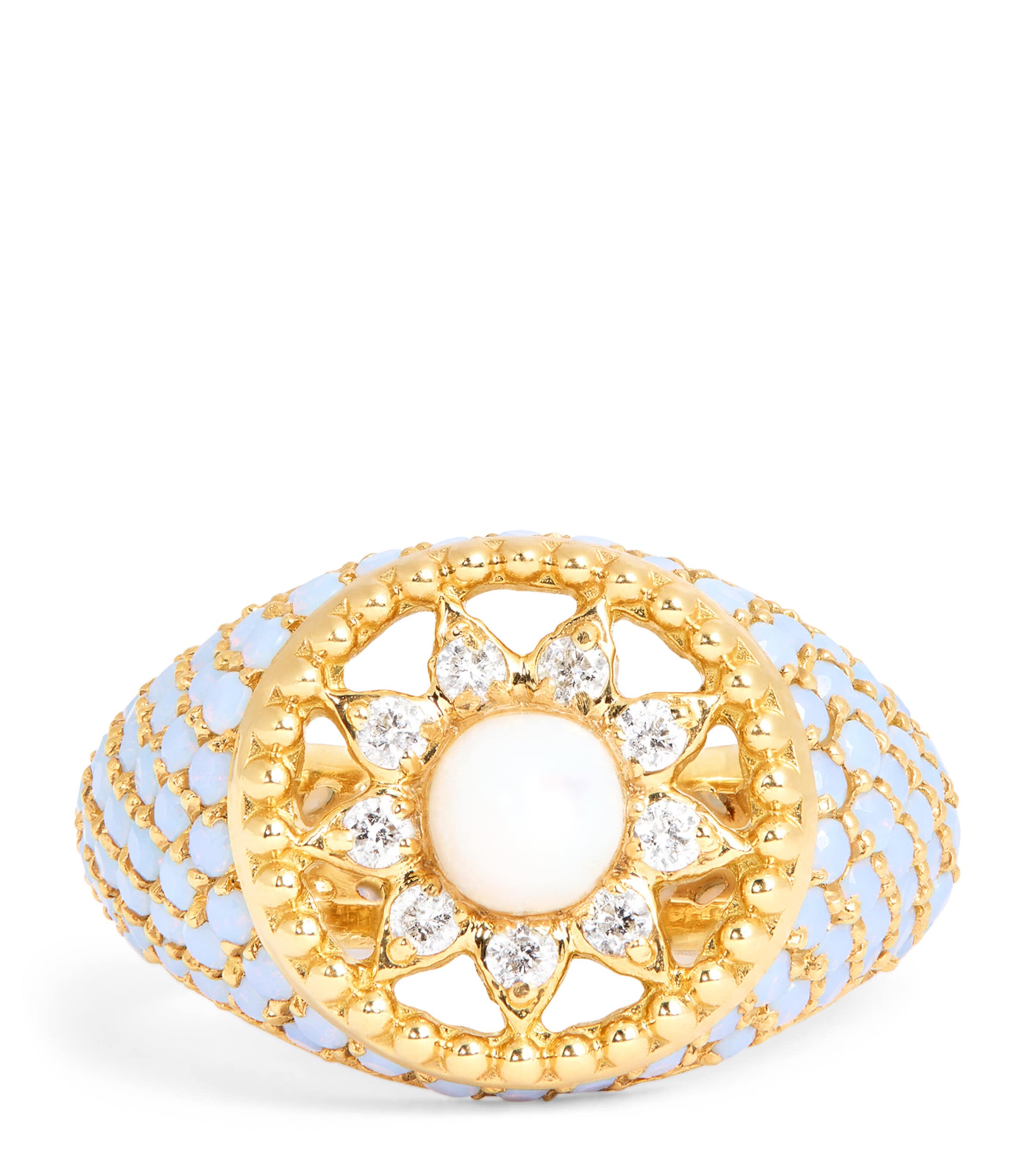 L'atelier Nawbar Yellow Gold, Diamond And Mother-of-pearl Cosmic Love Ring In Gold