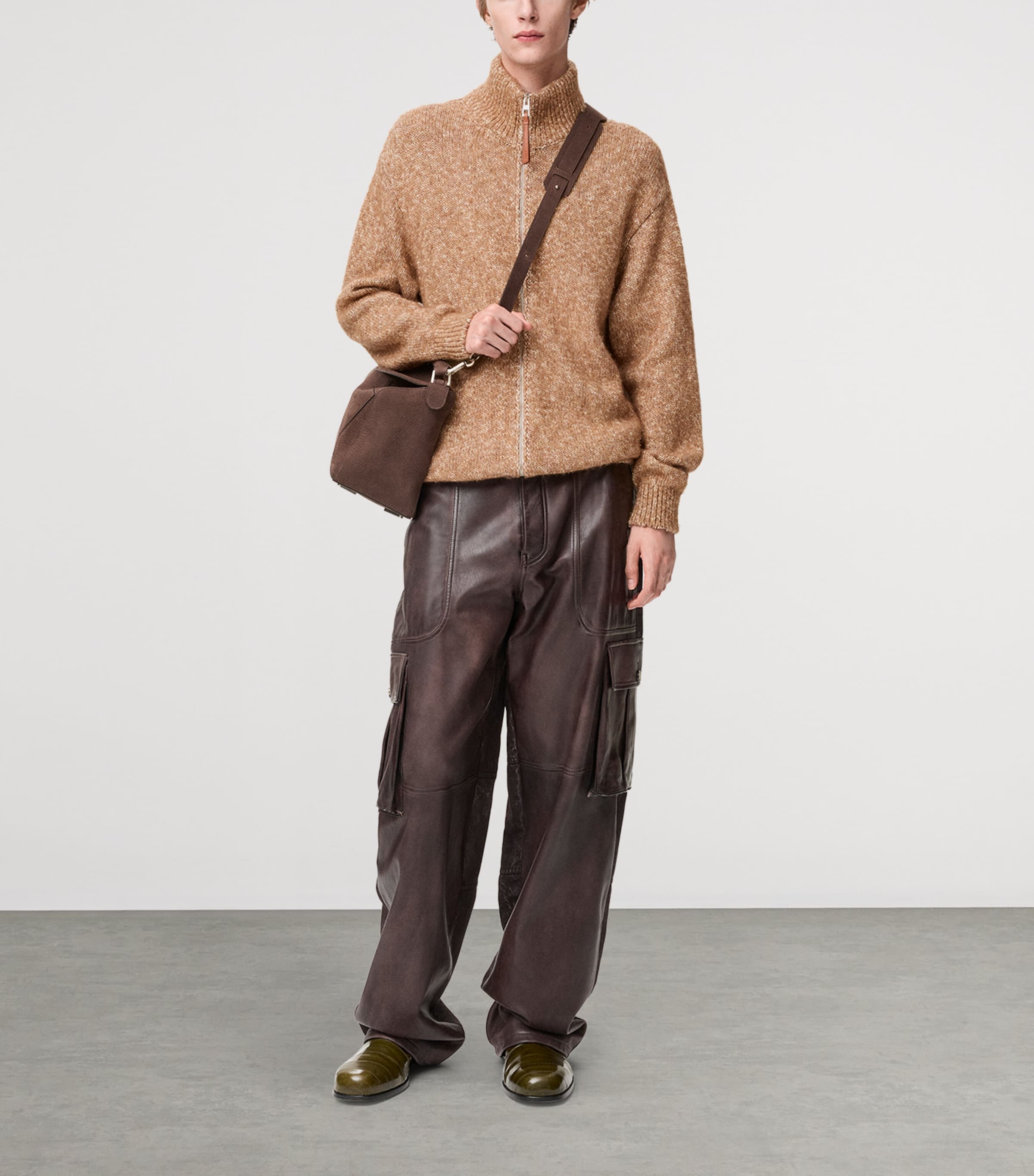 Jacquard Anagram Zip-Up Relaxed Cardigan BEIGE Image 2