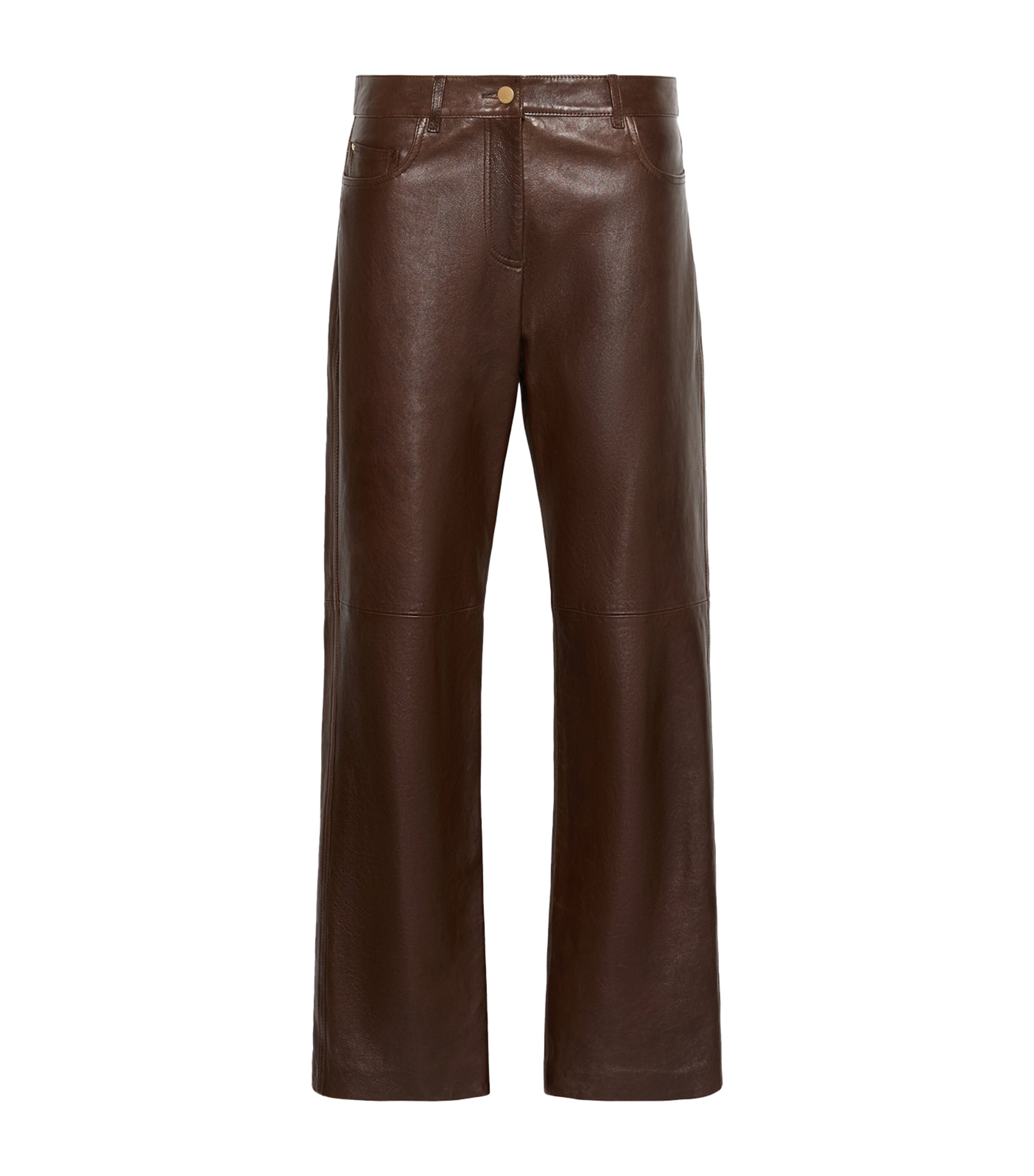 Max Mara Womens Leather Straight Trousers Dark Brown Image 1