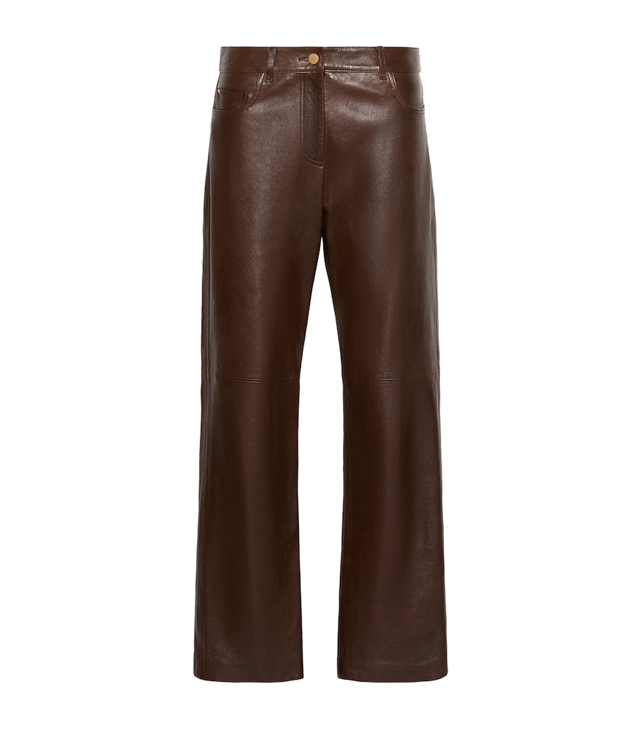 Max Mara Womens Leather Straight Trousers Dark Brown Image 1