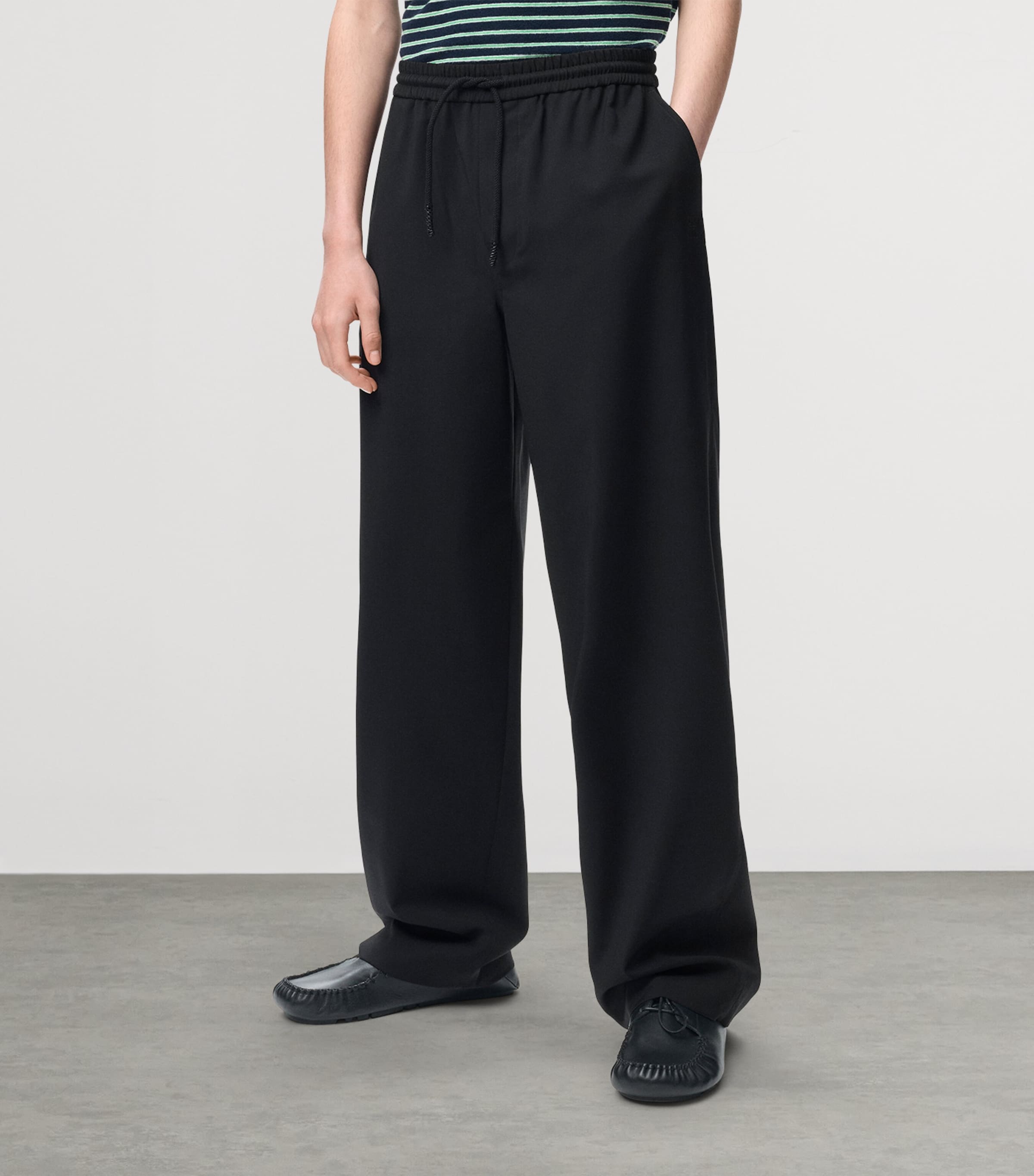 LOEWE Mens Wool-Blend Drawstring Trousers Black Image 3