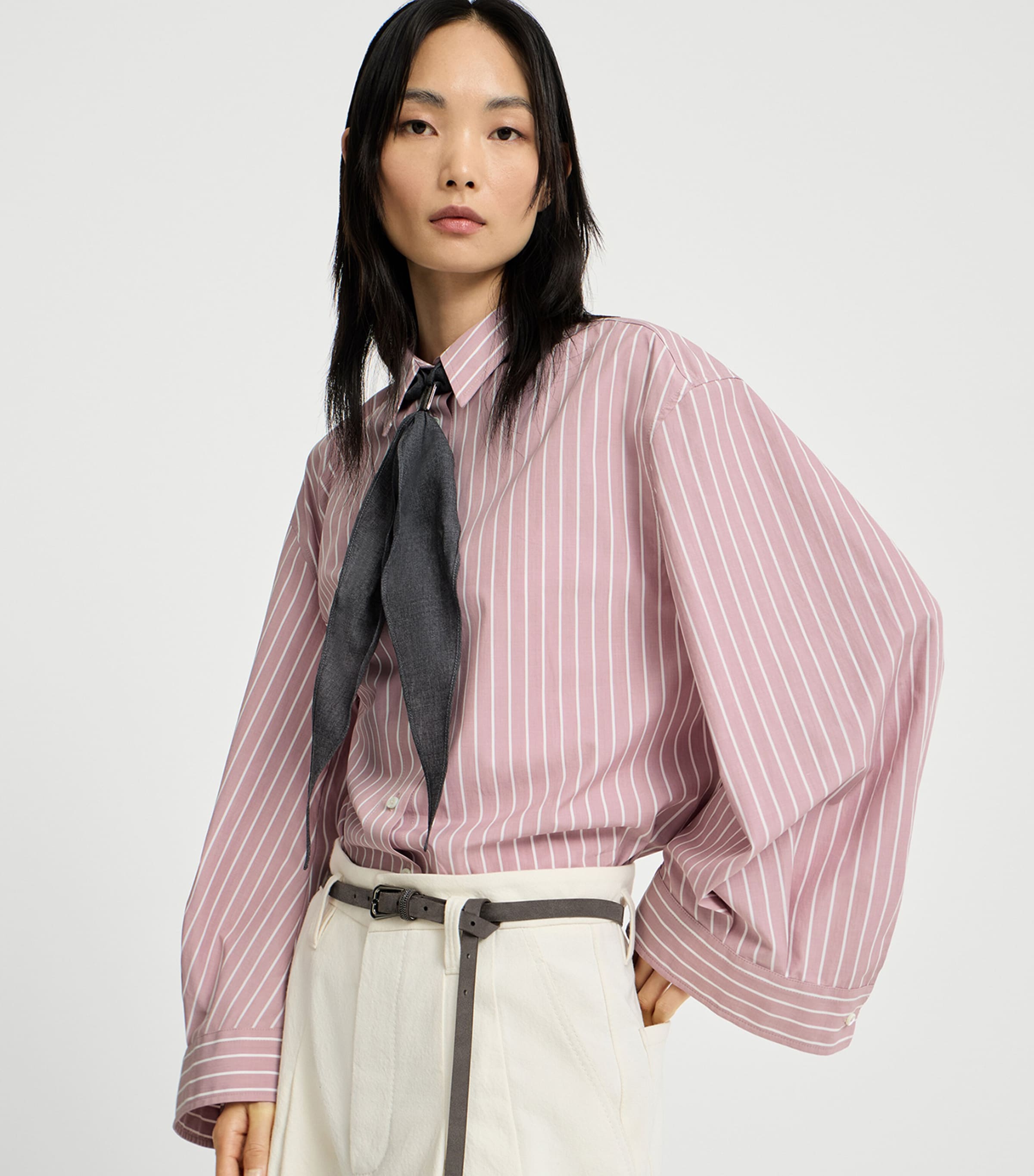 Brunello Cucinelli Womens Cotton Poplin Stripe Shirt Rosa/bianco Image 2