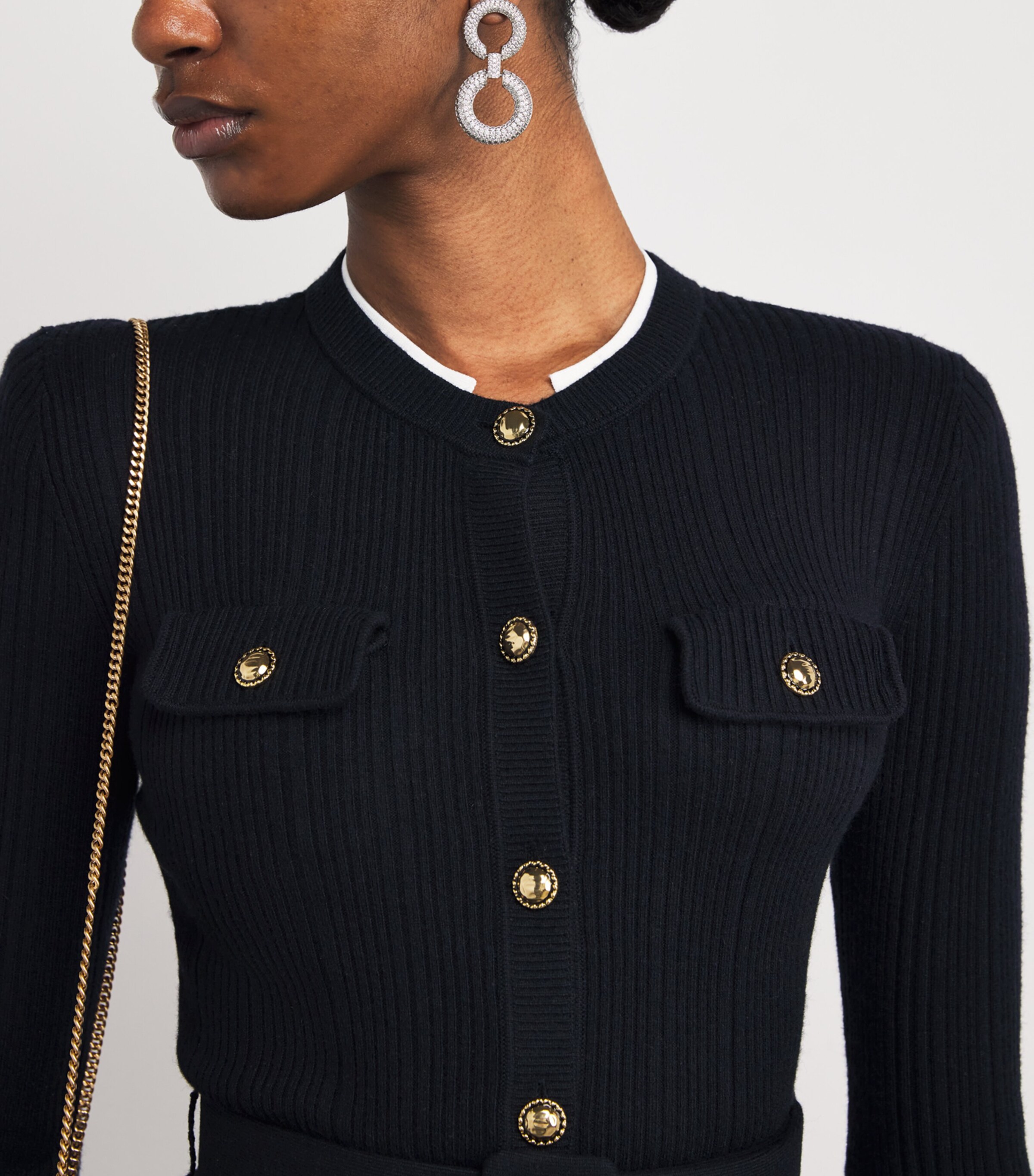 Rib-Knit Belted Midi Dress NAVY Image 4