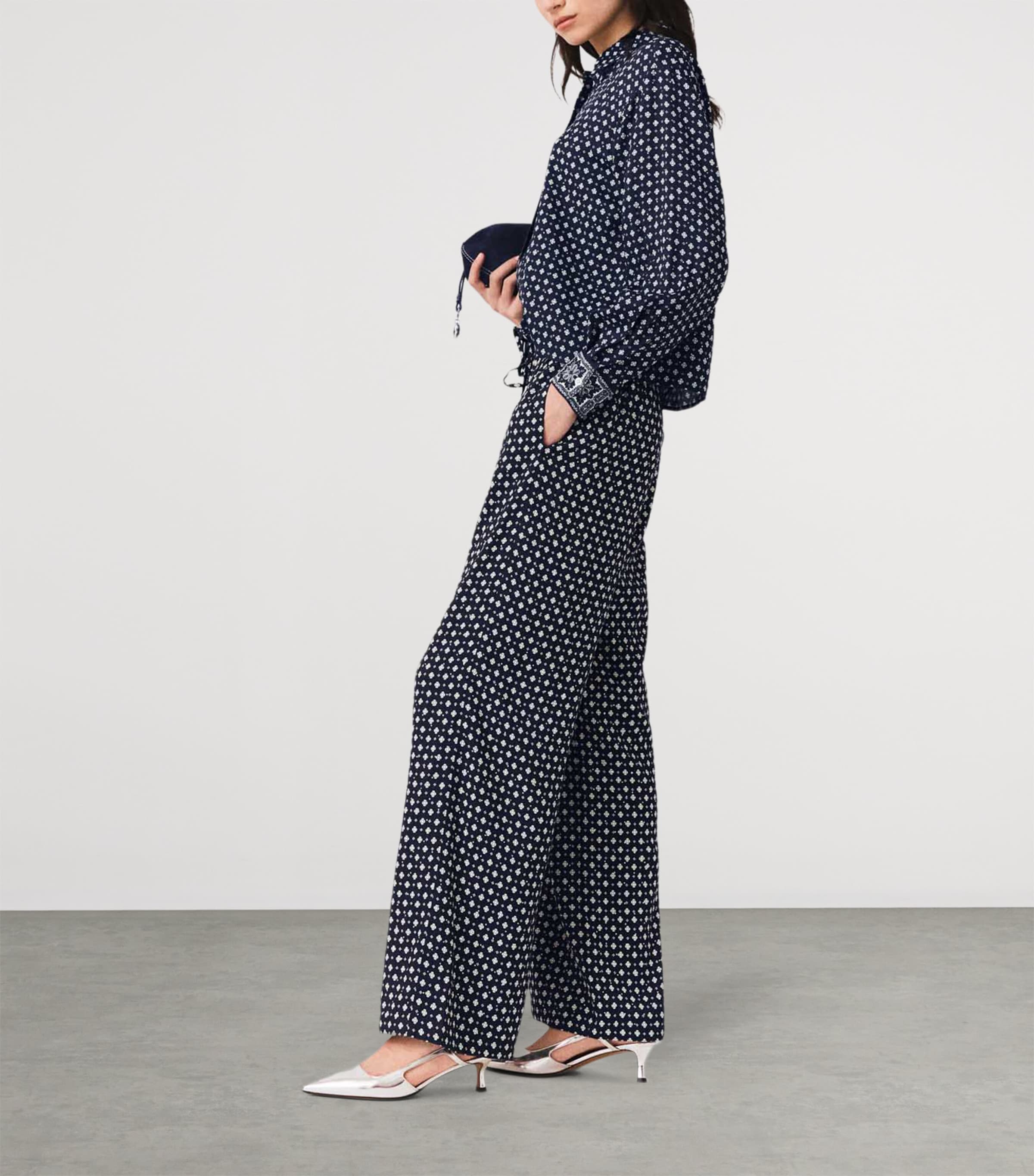 Maje Womens Rhinestone Printed Wide-Leg Trousers Navy Loungewear Image 3