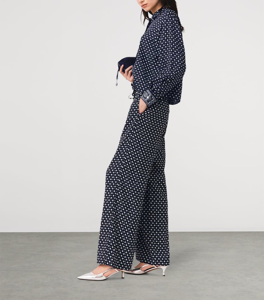 Maje Womens Rhinestone Printed Wide-Leg Trousers Navy Loungewear Image 3