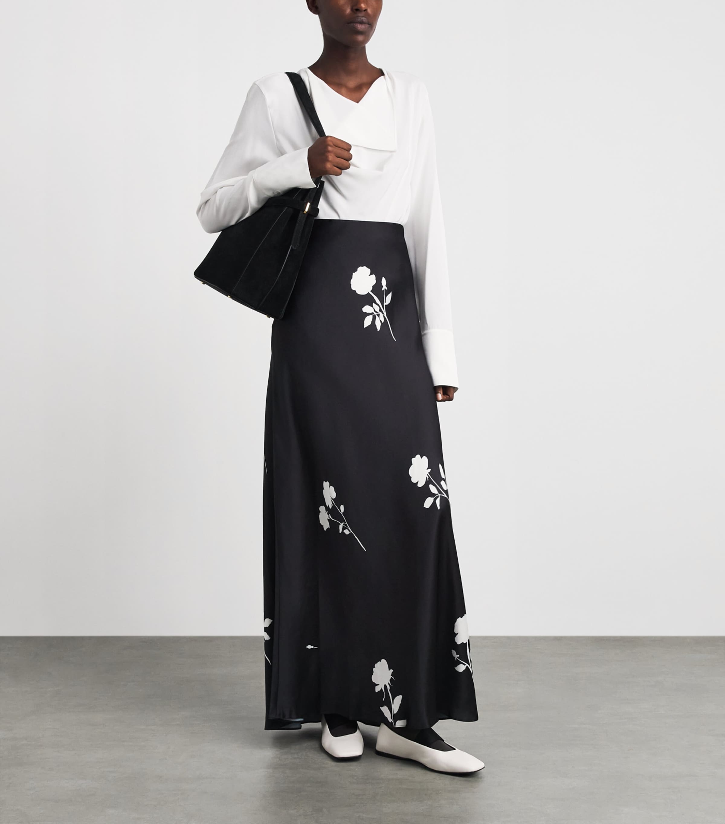 Lafayette 148 Womens Satin Floral Maxi Skirt Black Multi Image 2