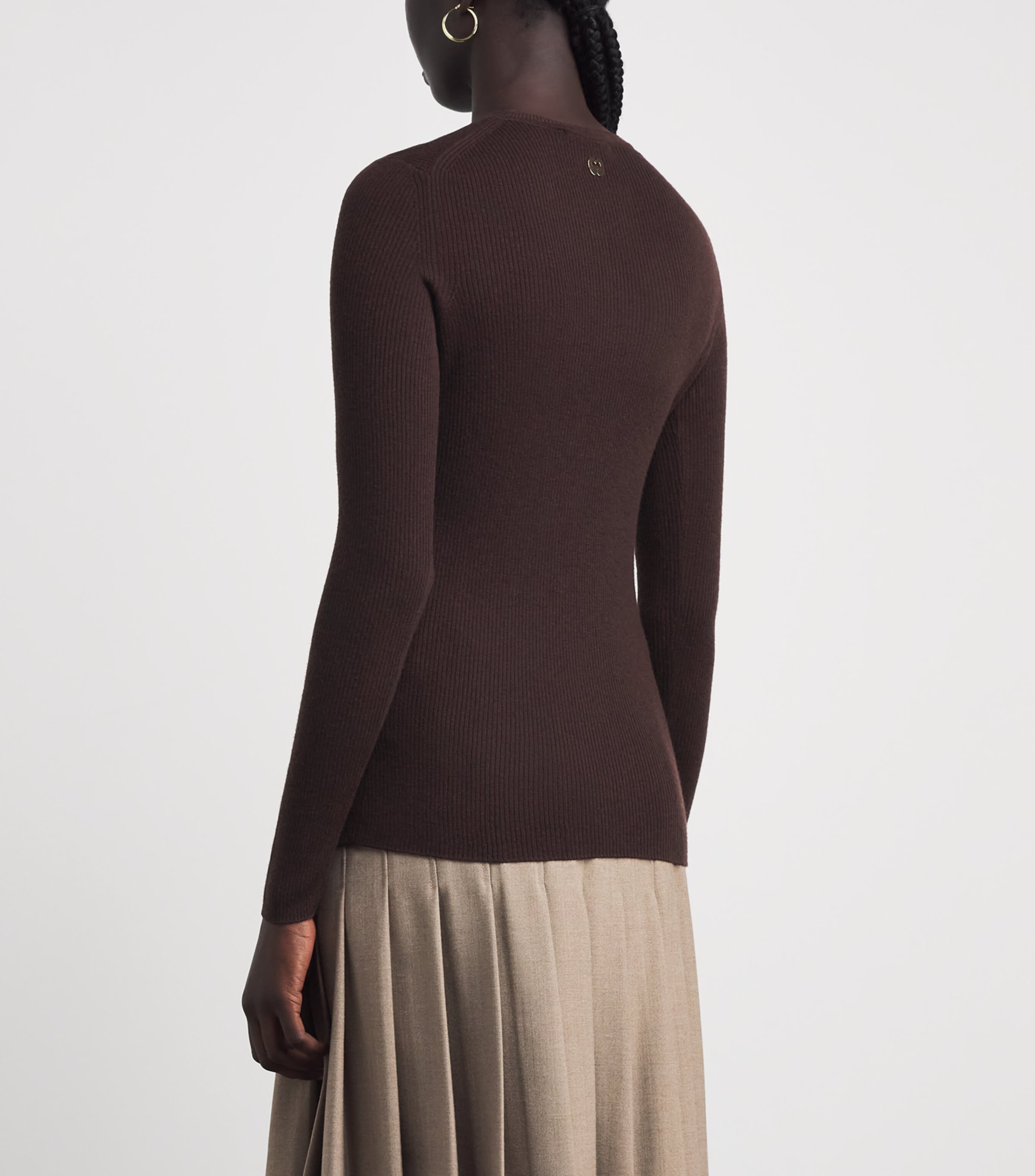 Maje Womens Wool-Silk Crew-Neck Sweater Dark Brown Image 5