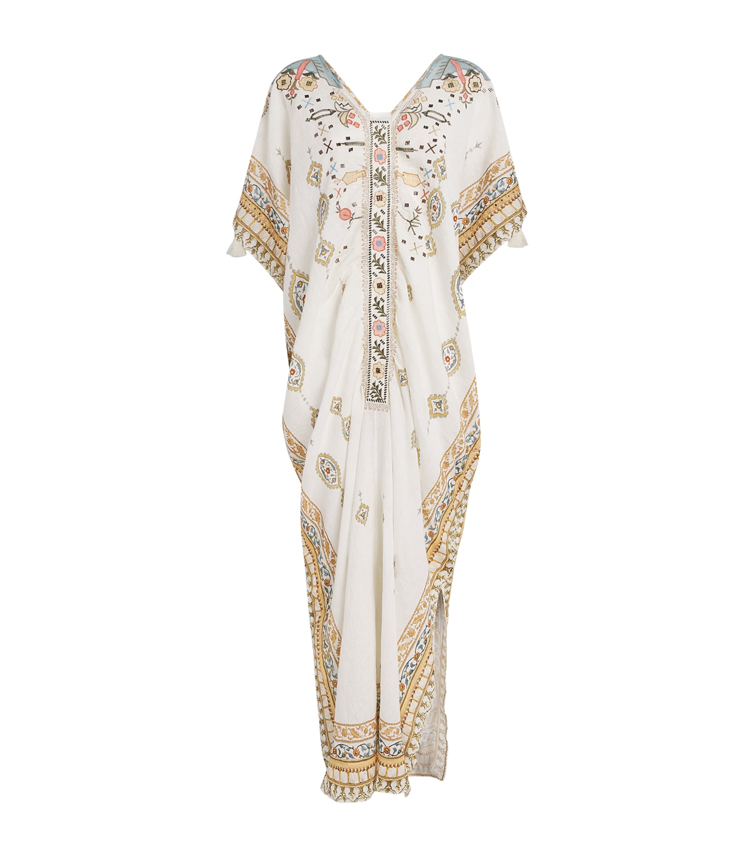 Camilla Linen Ottoman Dynasty Kaftan In Neutral