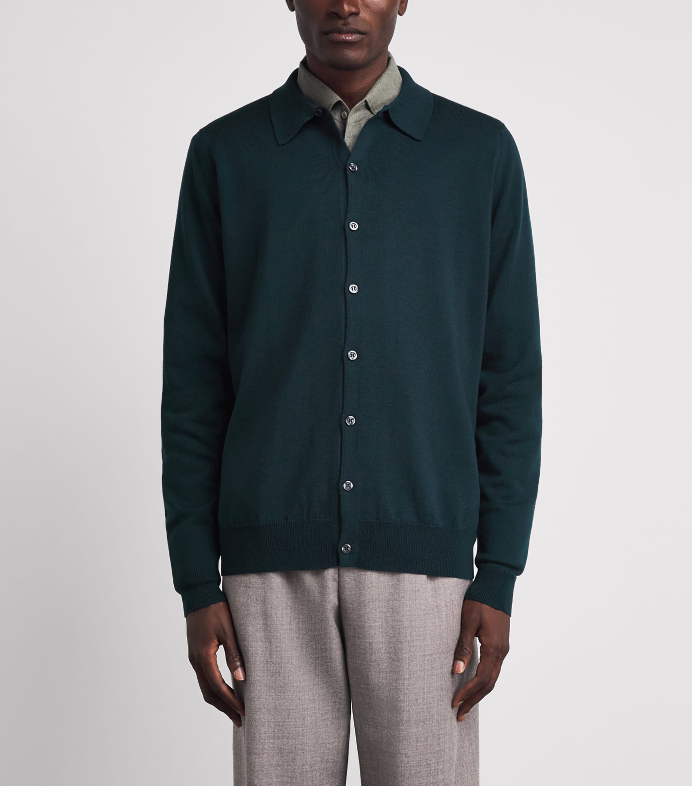 John Smedley Mens Extra Fine Merino Wool Tibor Shirt Richardson Green Image 4