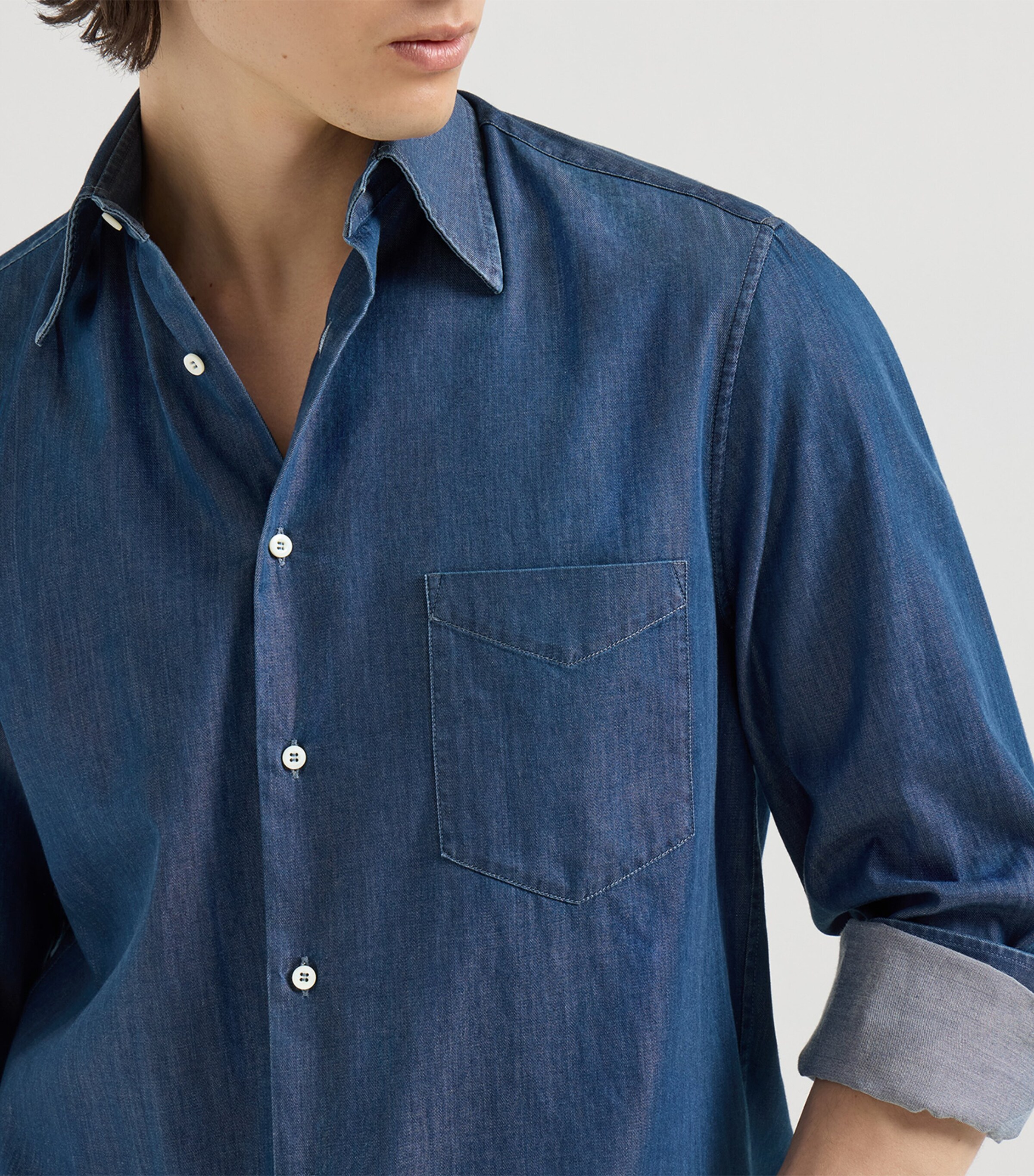 Brunello Cucinelli Mens Denim Chambray Shirt Image 6