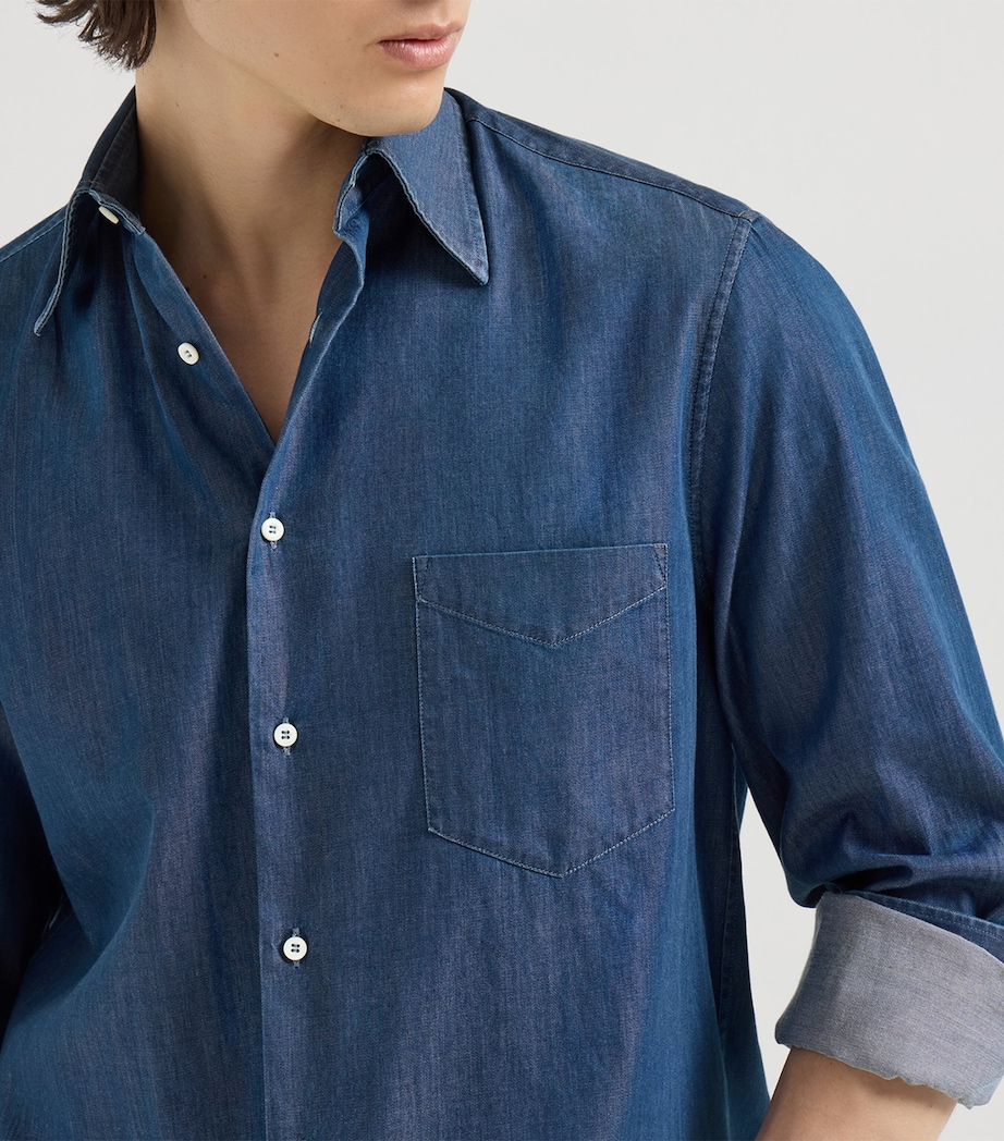 Brunello Cucinelli Mens Denim Chambray Shirt Image 6