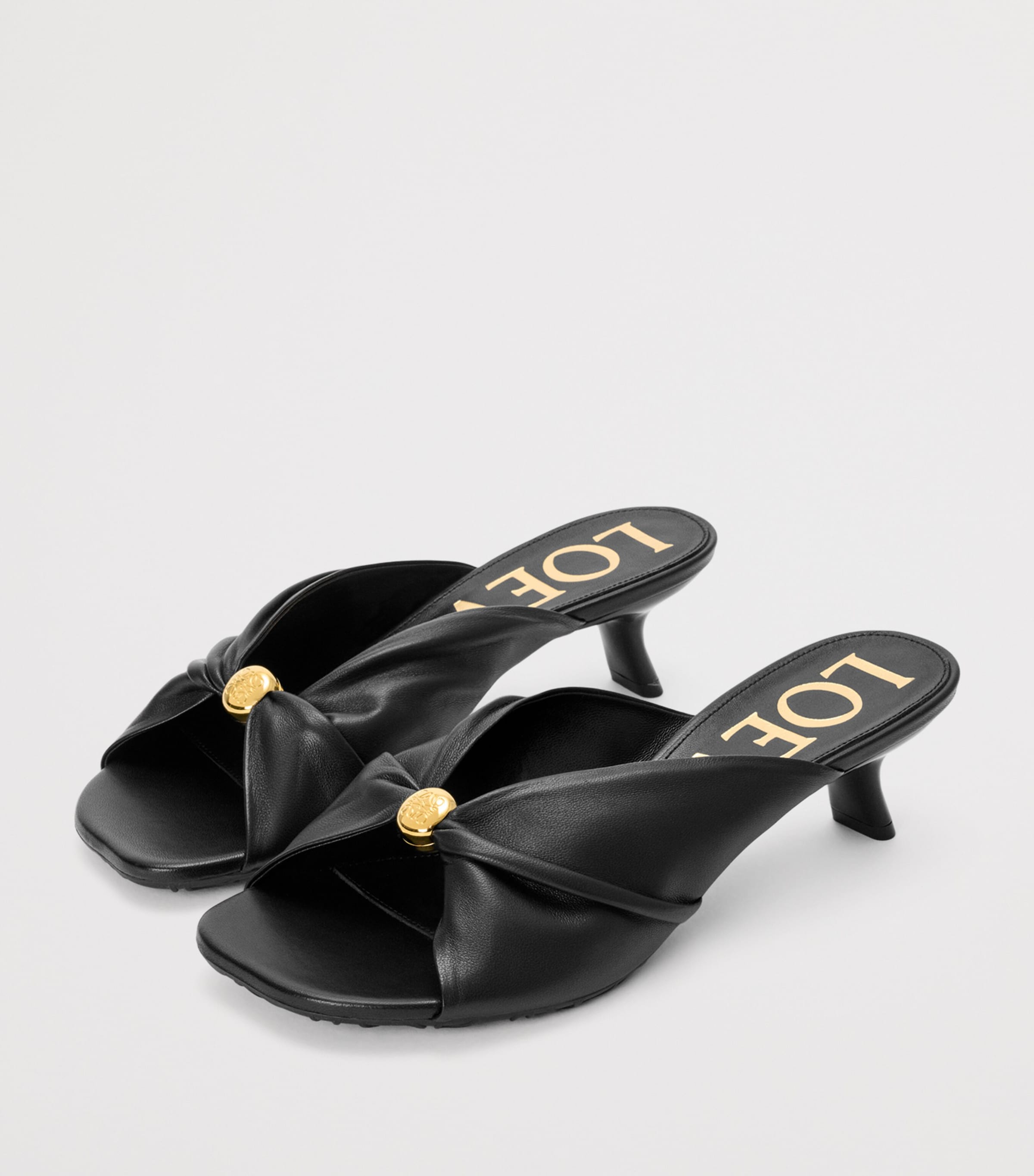 LOEWE x Paula's Ibiza Leather Pebble Heeled Mules 45 Black Image 3