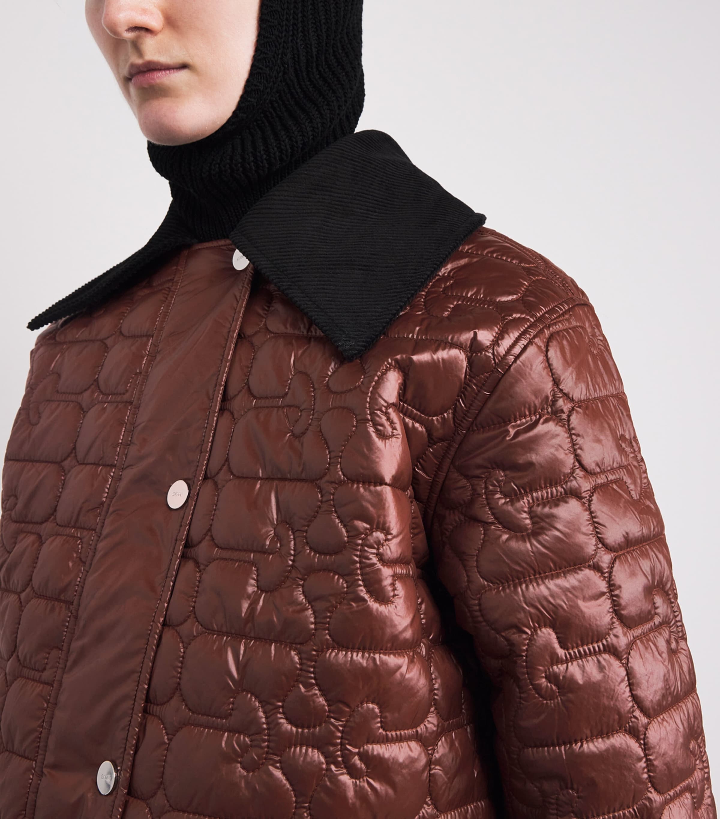 Corduroy-Collar Shiny Quilted Jacket 979 CHICORY COFFEE Image 7