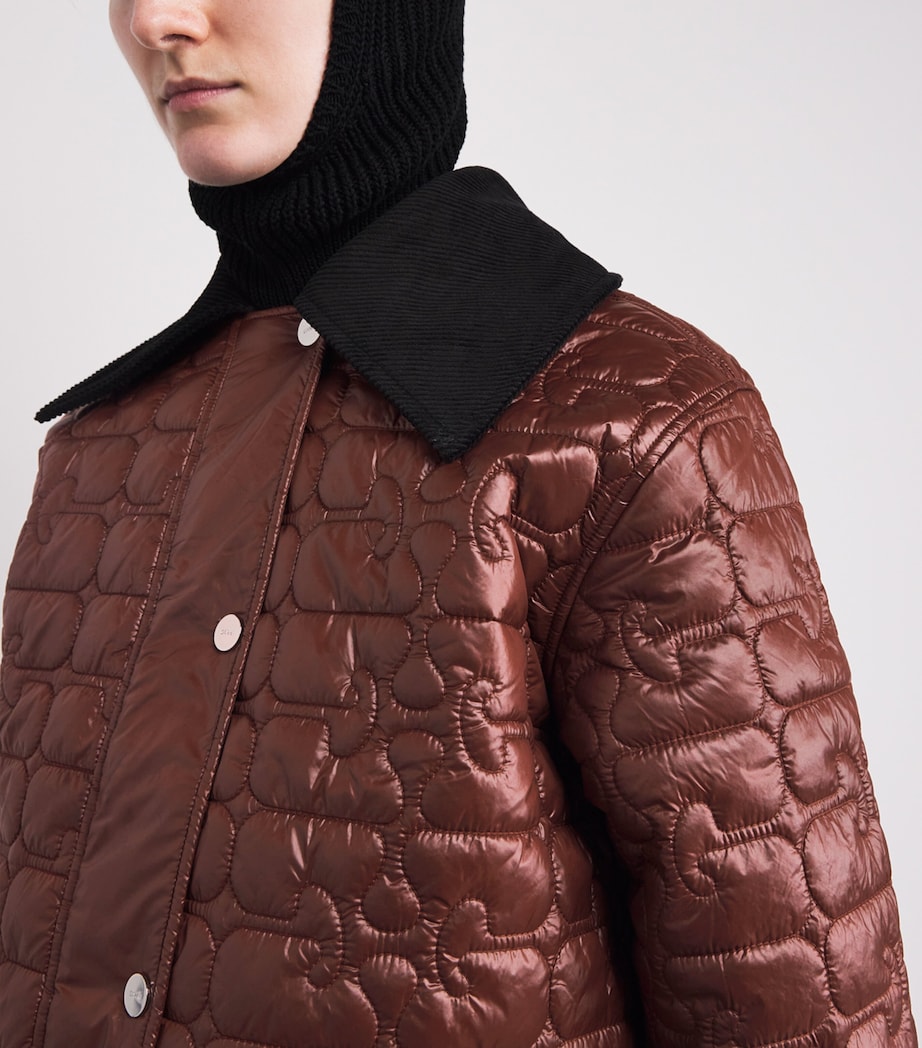 Corduroy-Collar Shiny Quilted Jacket 979 CHICORY COFFEE Image 7