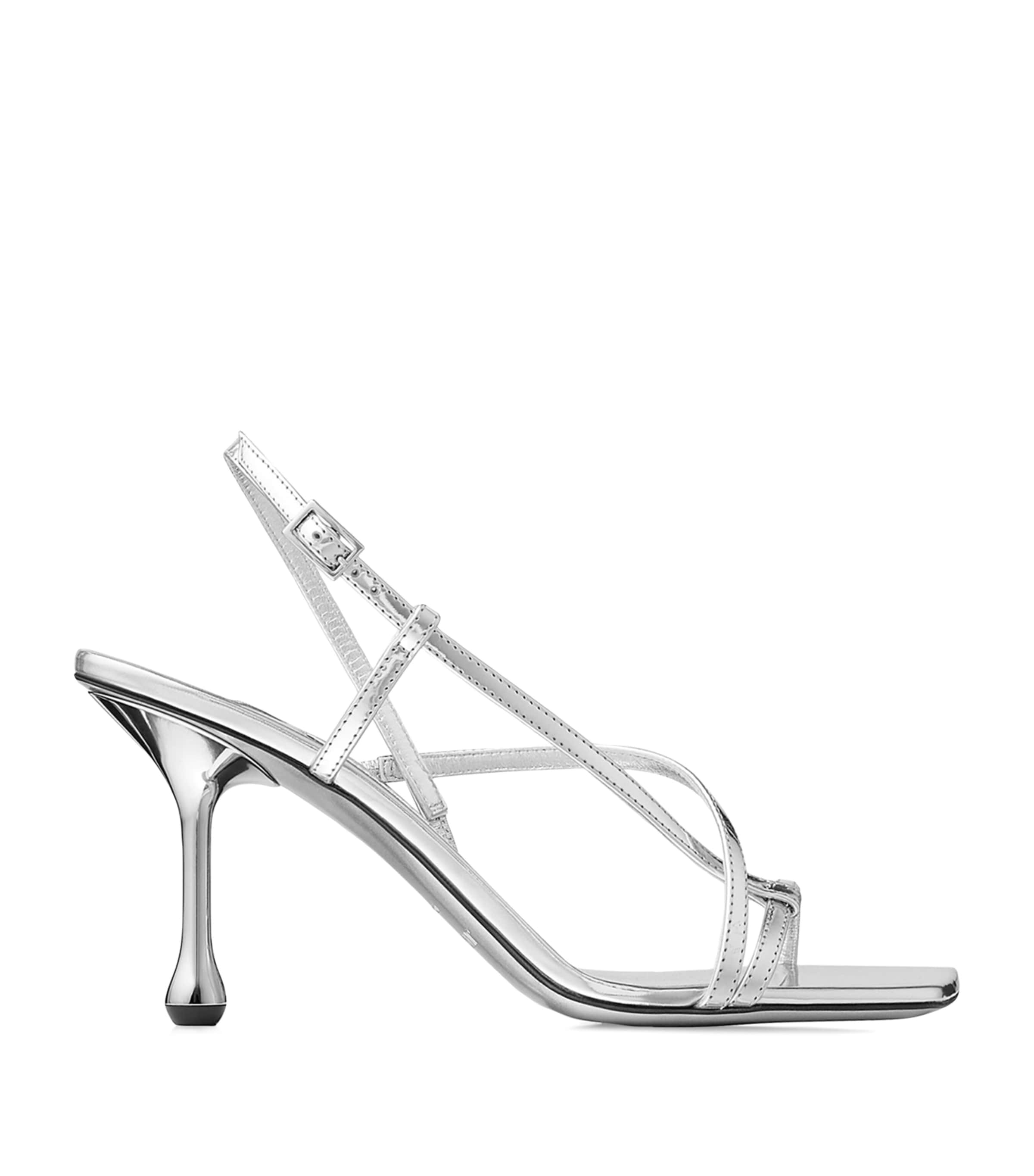 Jimmy Choo Etana 80 Metallic Leather Heeled Sandals In Silver