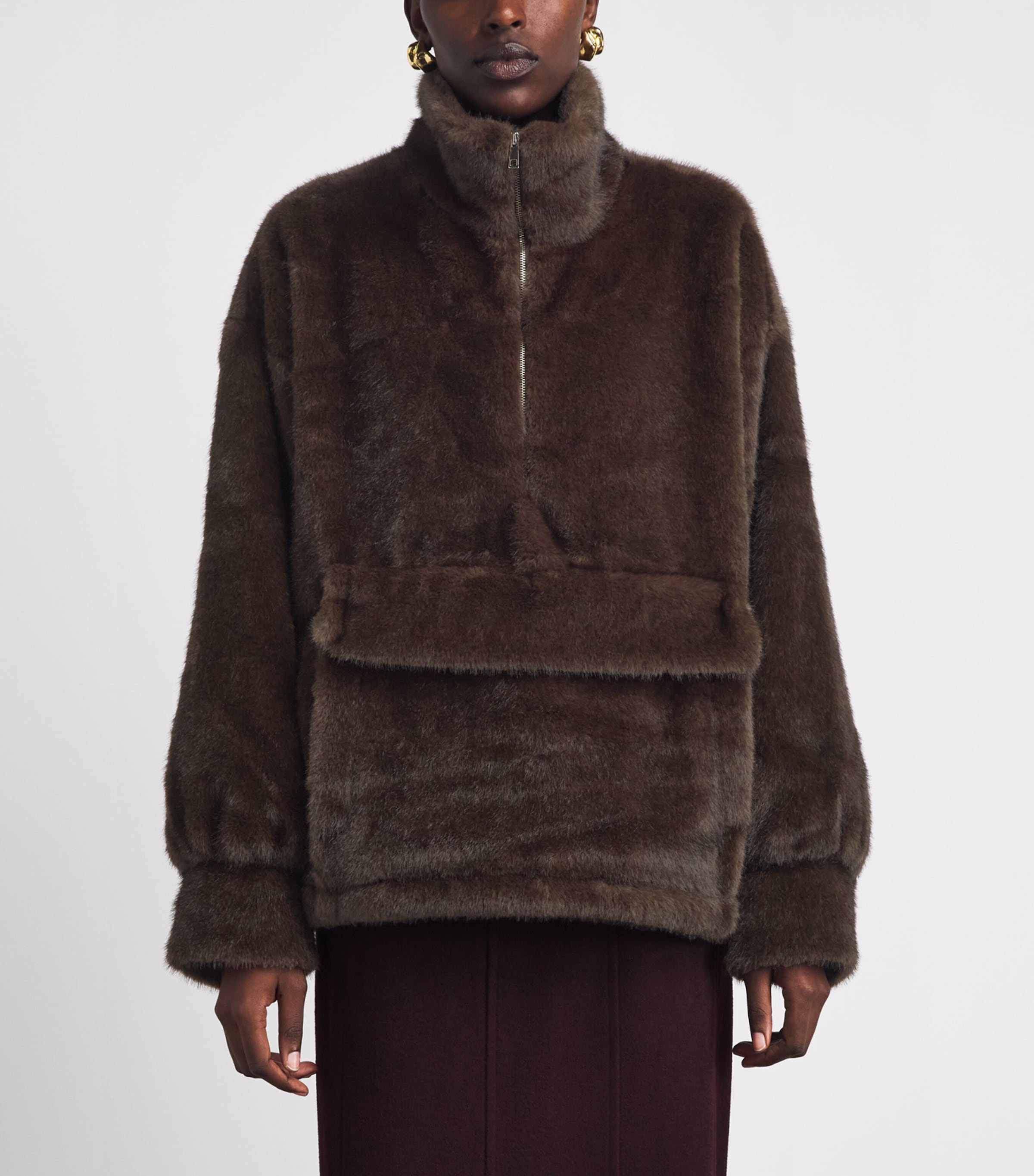 Source Unknown Womens Faux Fur Anorak Sweatshirt Br Image 4