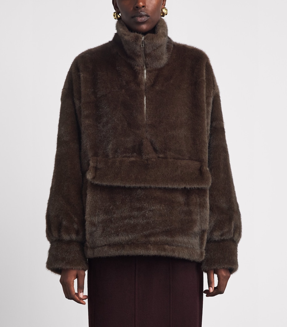 Source Unknown Womens Faux Fur Anorak Sweatshirt Br Image 4