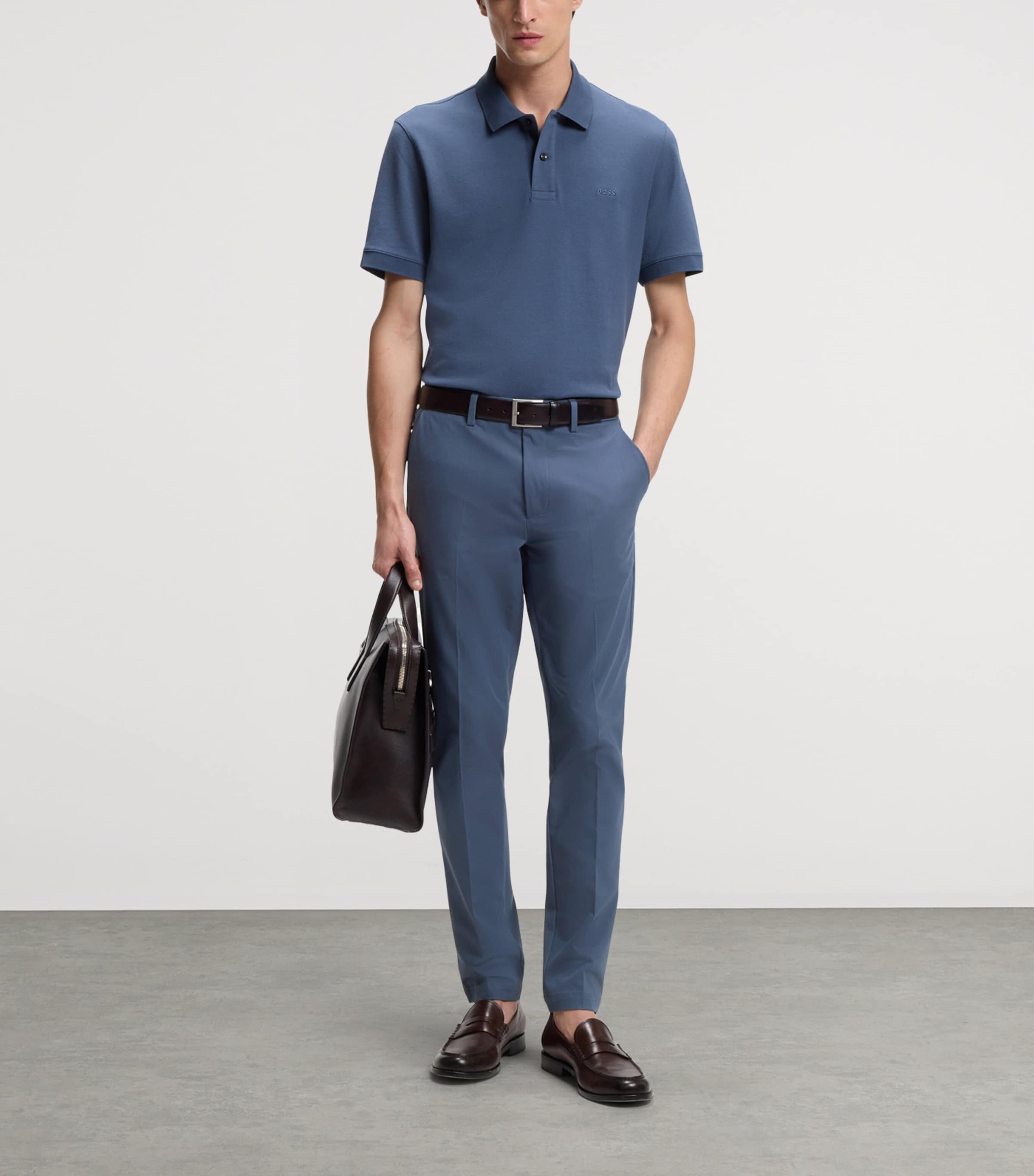 BOSS Mens Cotton-Blend Slim Trousers Image 4