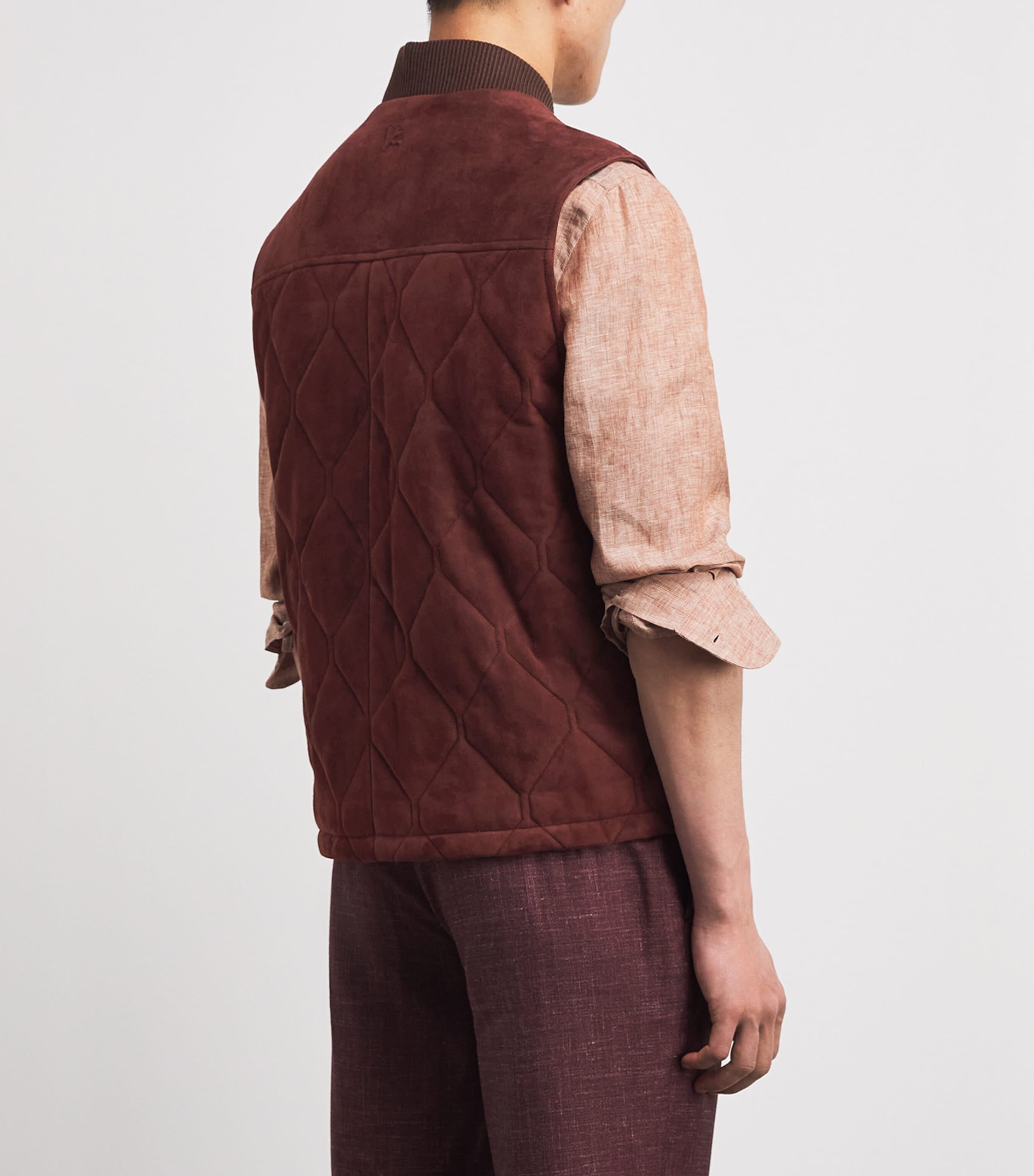 Isaia Mens Lambskin Suede Quilted Gilet Image 5