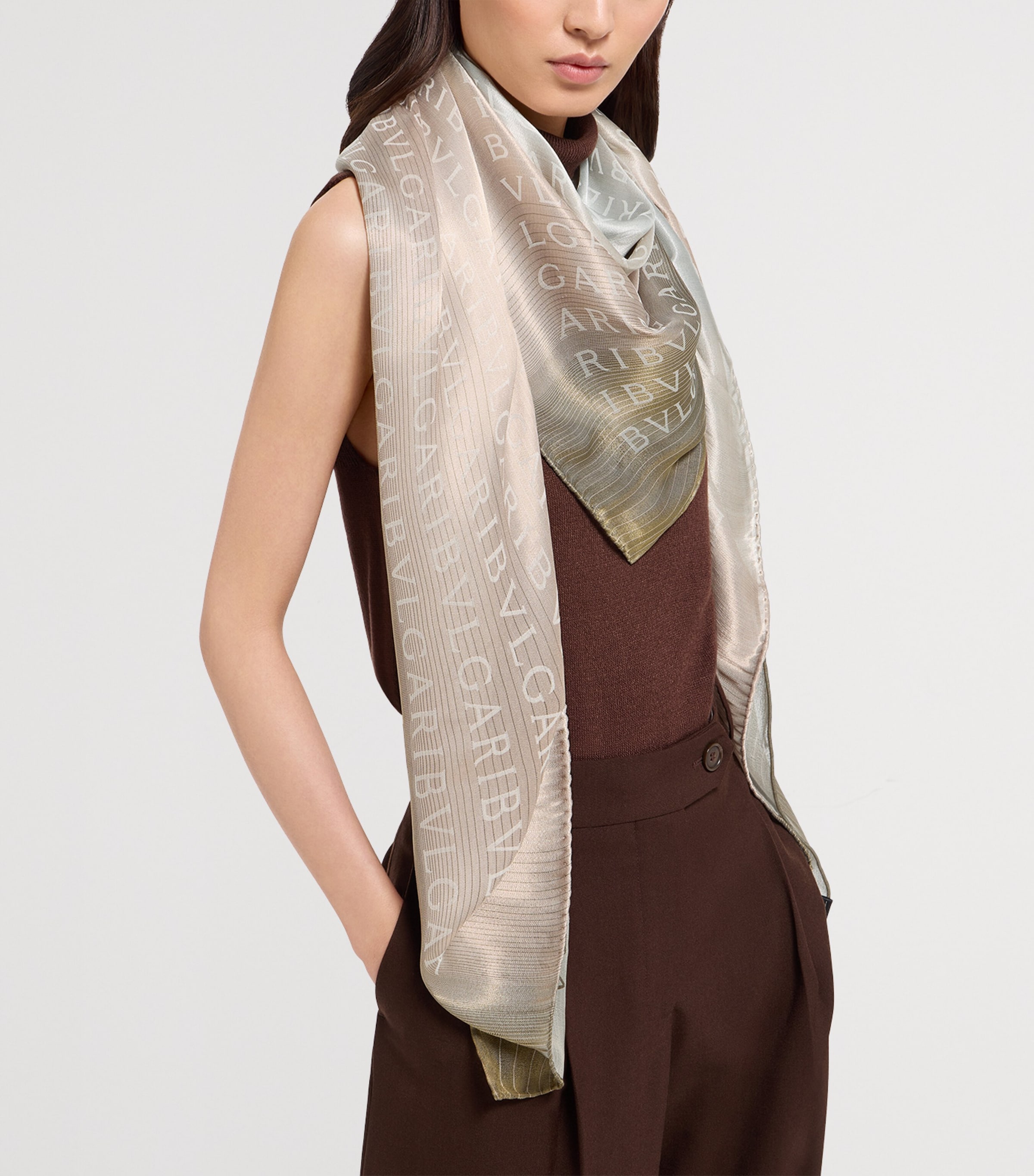 Bvlgari Pink Silk Logomania Scarf | Harrods UK