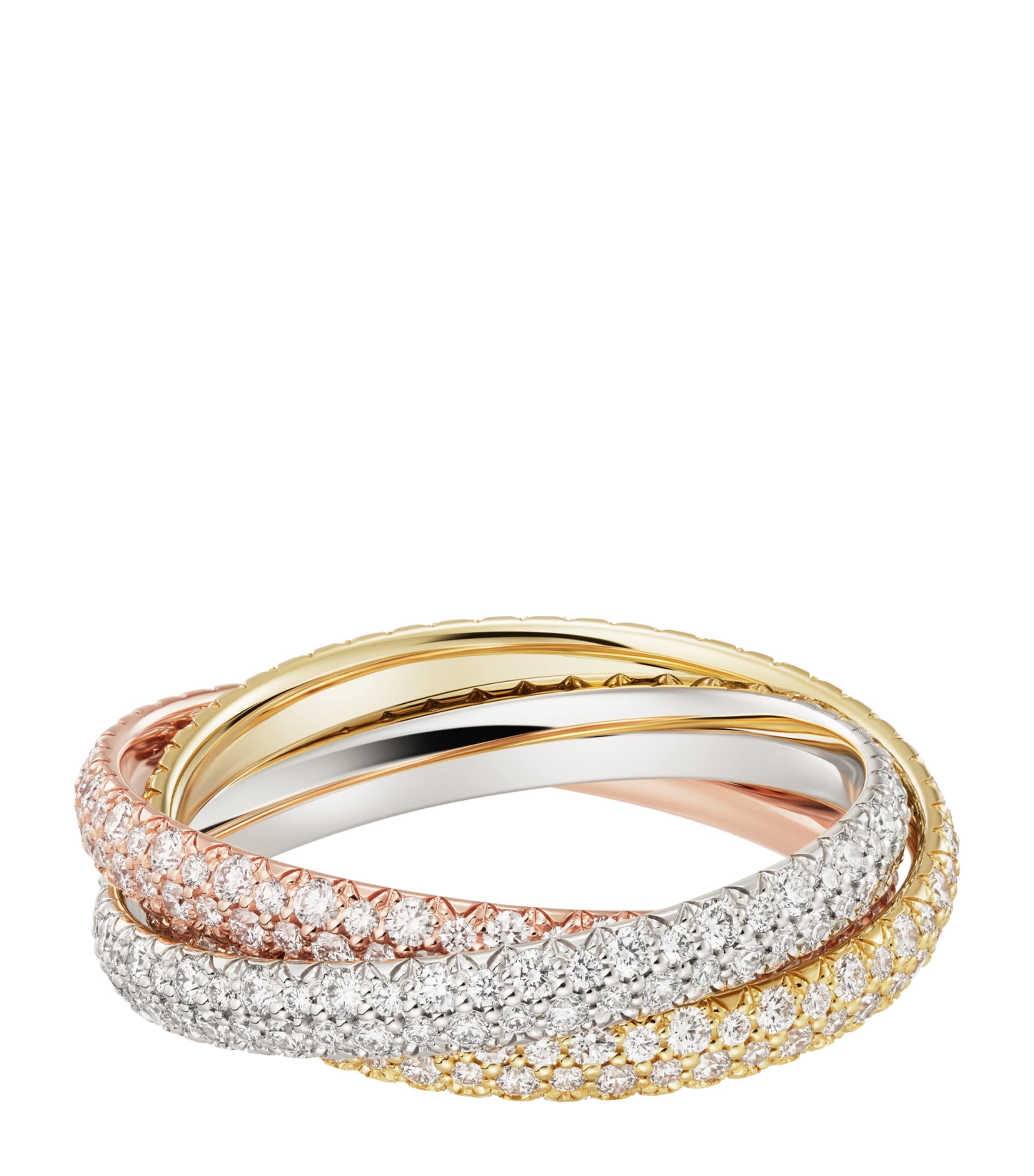 Small White, Yellow, Rose Gold and Diamond Trinity Ring MIXED GOLD Image 1