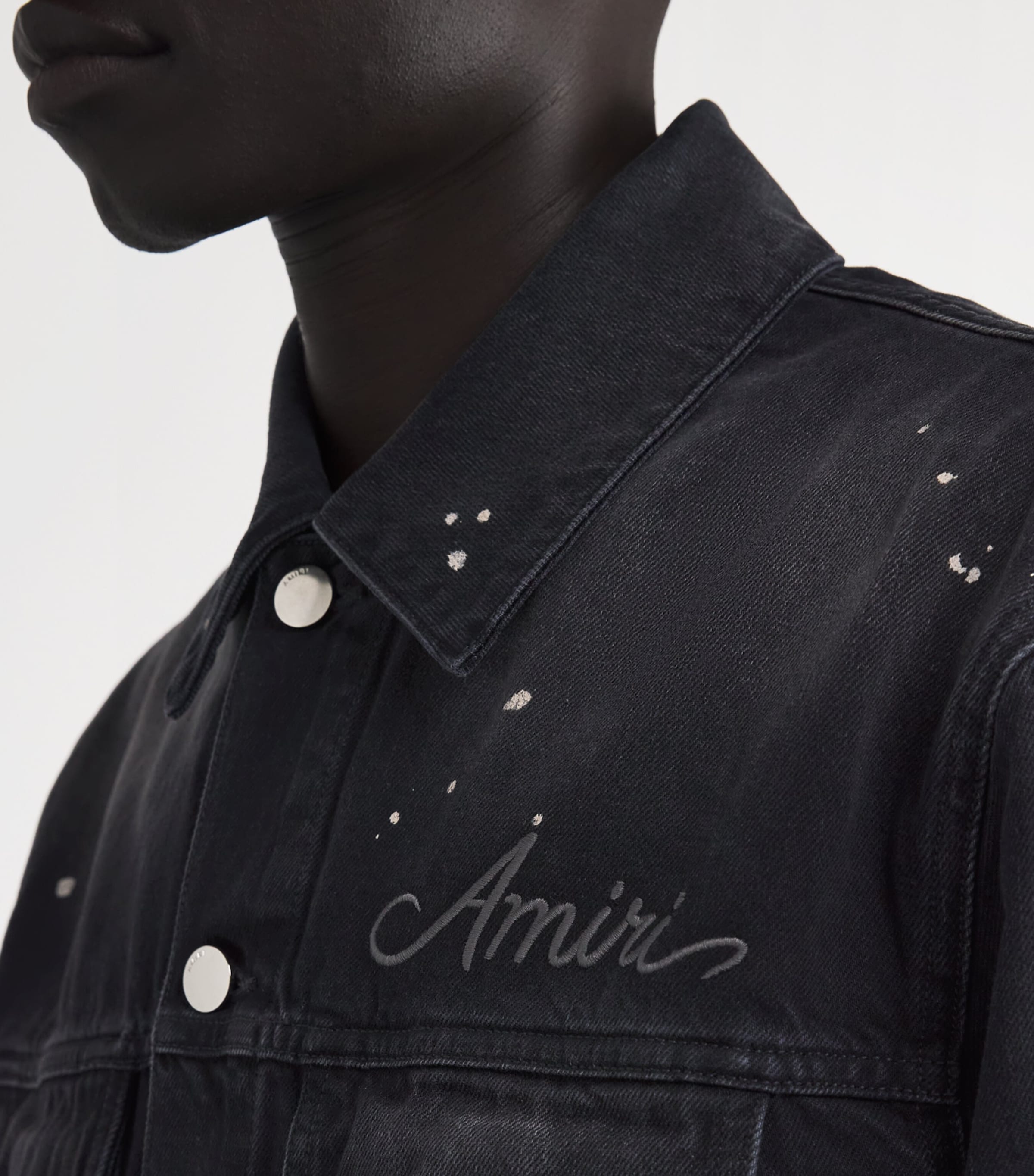 AMIRI Mens Bleach Bandana Denim Jacket Faded Black Image 6