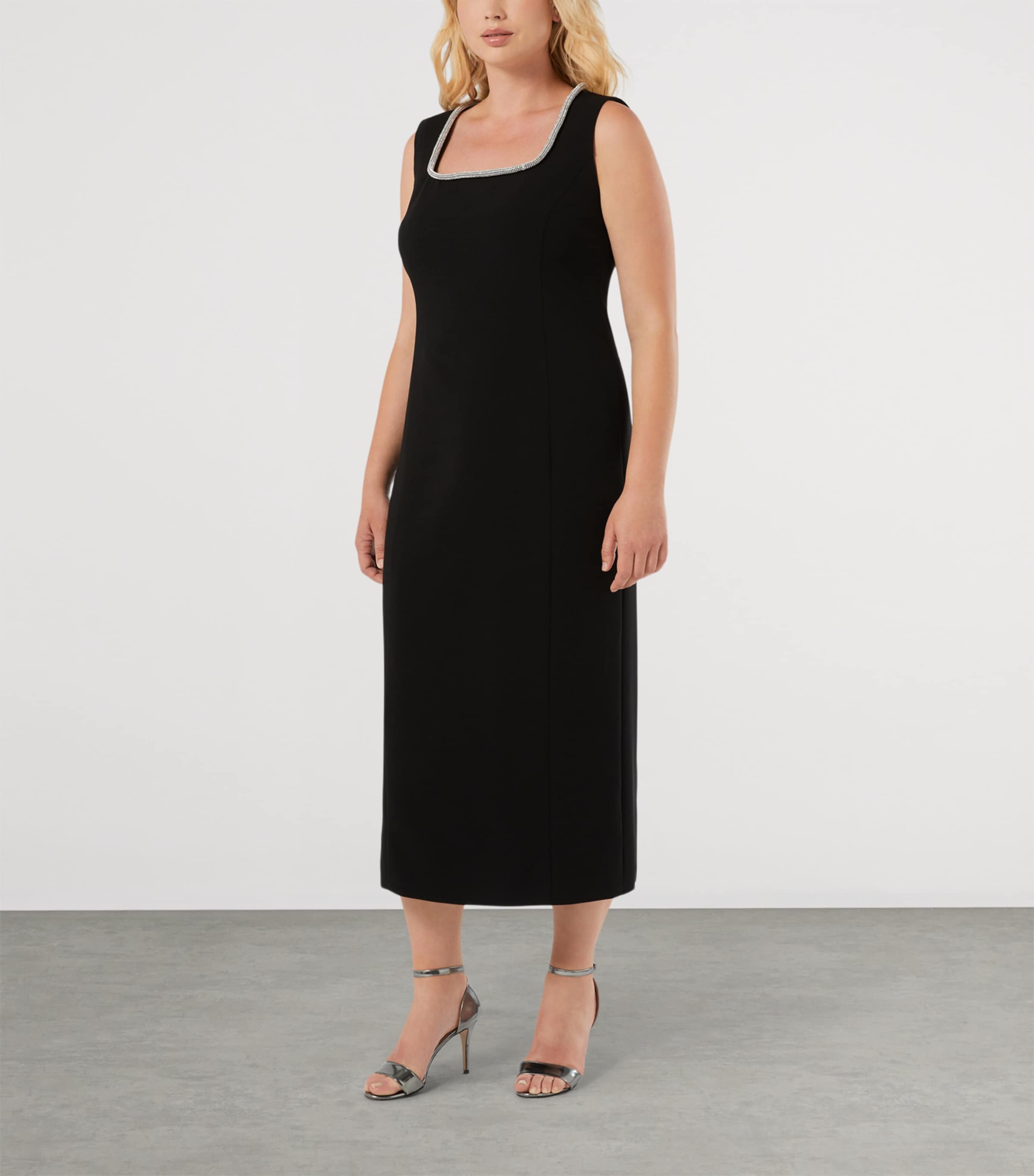 Marina Rinaldi Womens Embellished Square-Neck Midi Dress Black Image 2