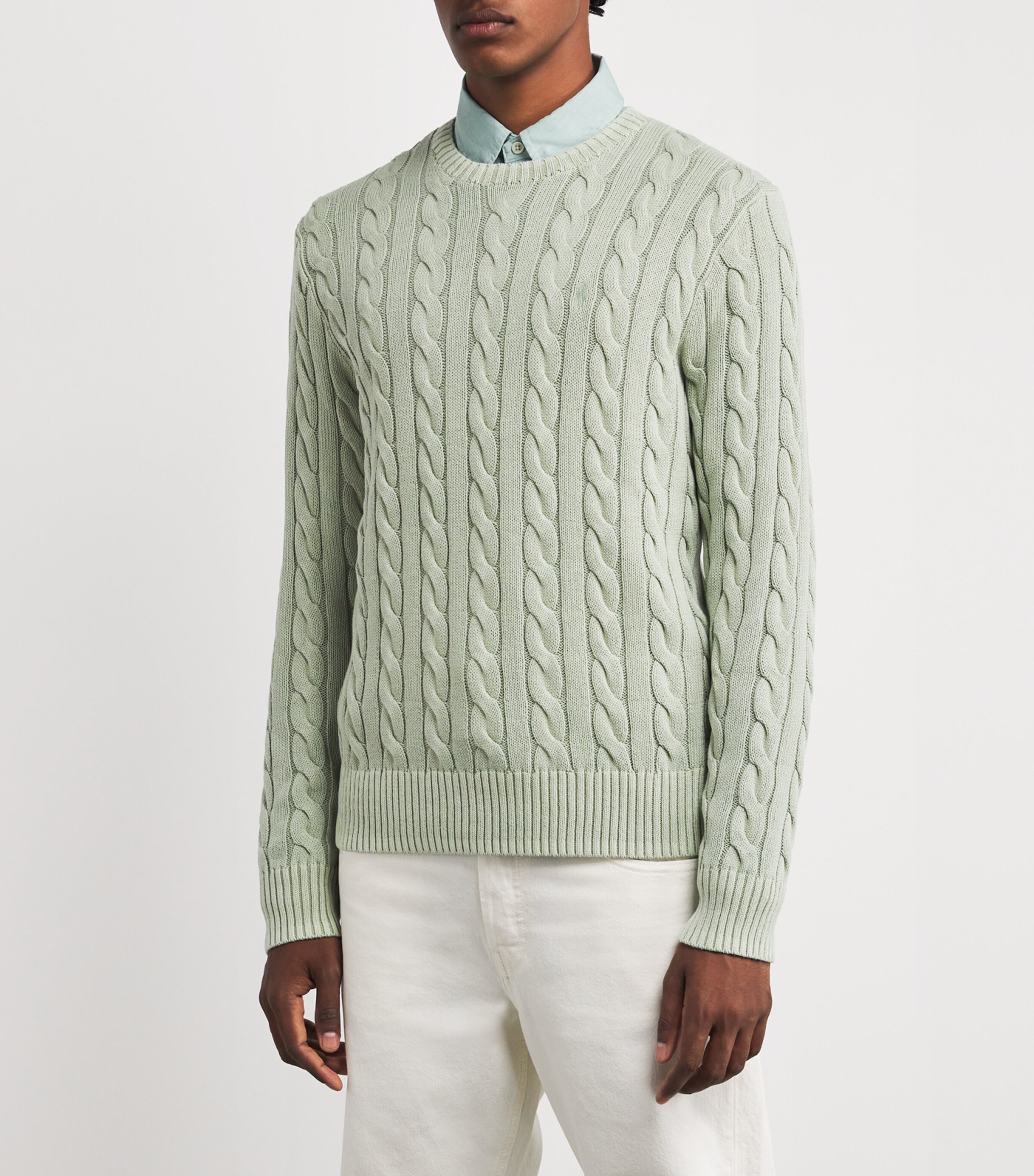 Polo Ralph Lauren Mens Cotton Cable-Knit Sweater Green Image 3