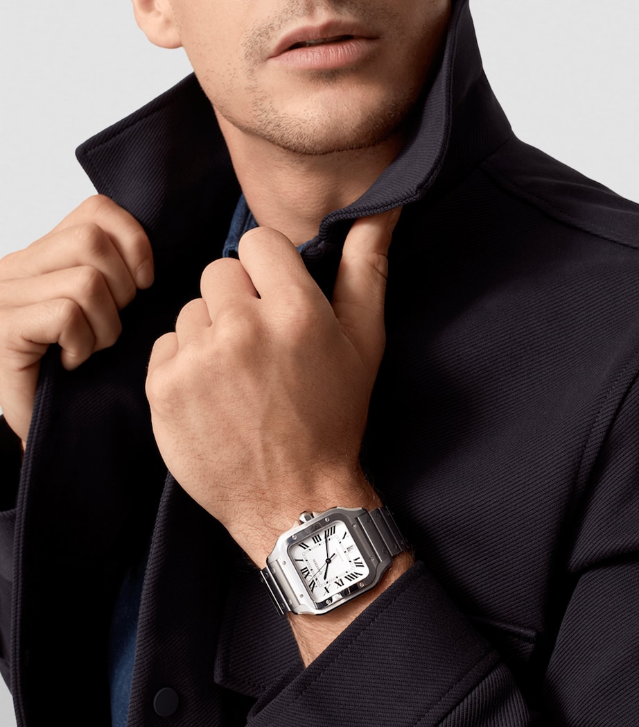 Large Steel Santos de Cartier Watch 39.8mm GREY Image 2